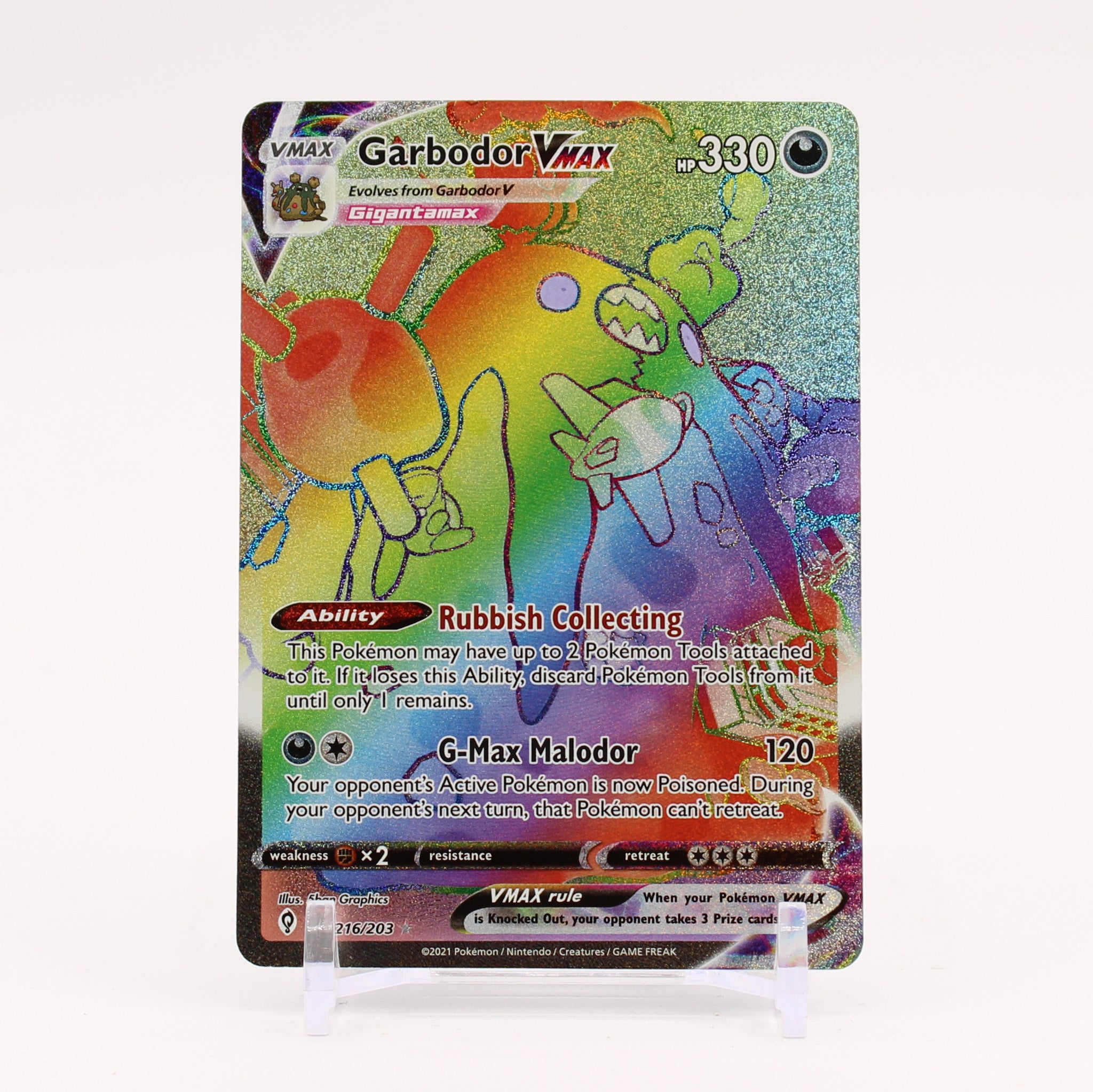 Garbodor Vmax - 216/203 Evolving Skies Rainbow Pokemon - NM/MINT