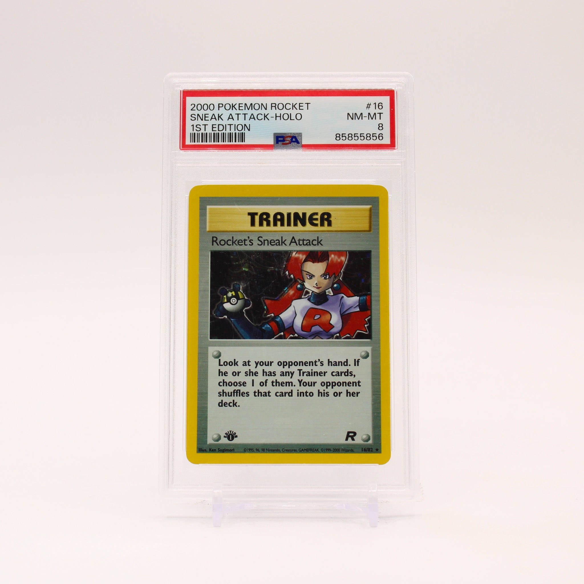 Rocket's Sneak Attack - 16 PSA 8 Rocket 1st Edition Holo Rare Trainer SCUFFED CASE - NM/MT