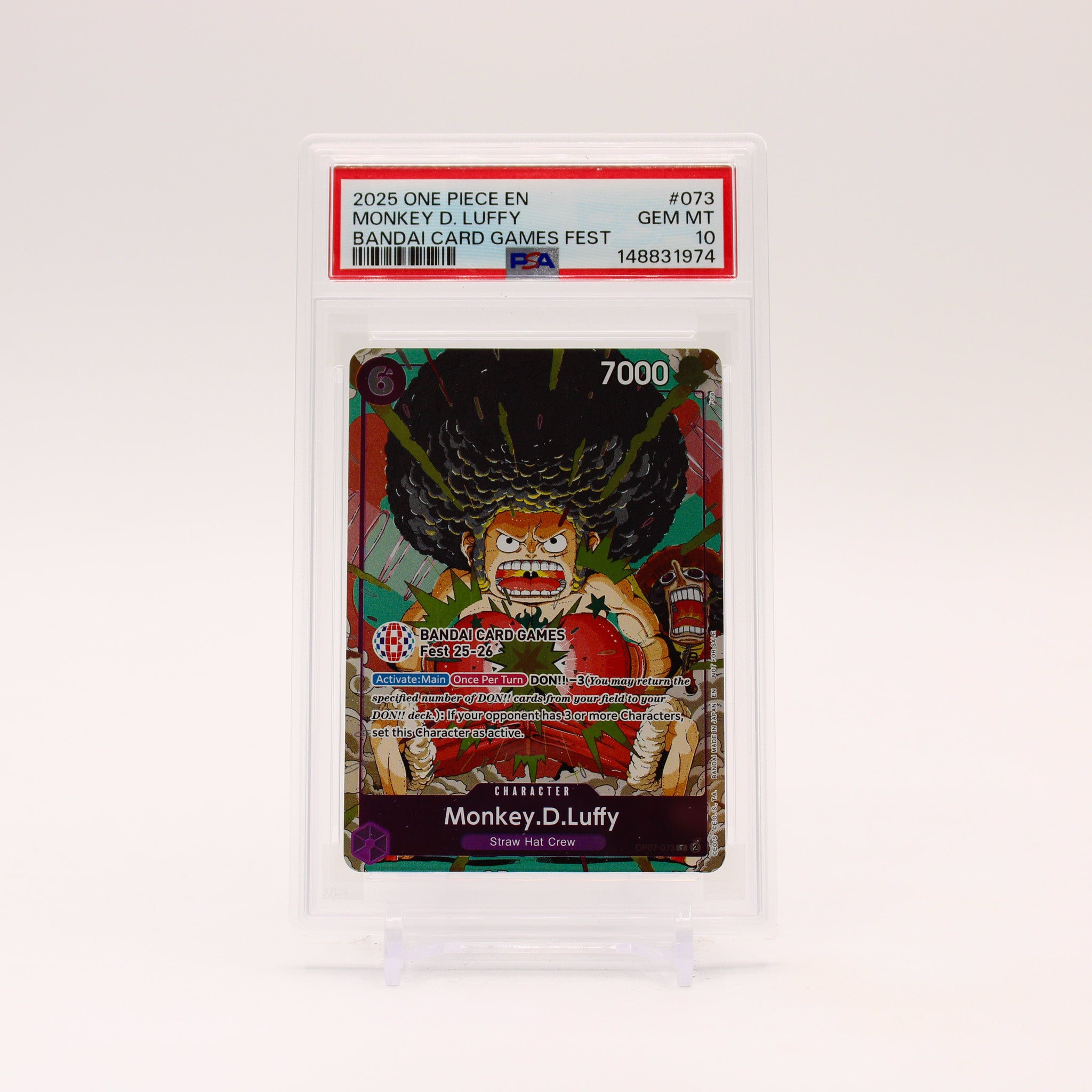 Monkey D. Luffy - OP07-073 PSA 10 Bandai Card Games Fest Promo One Piece - GEM MINT