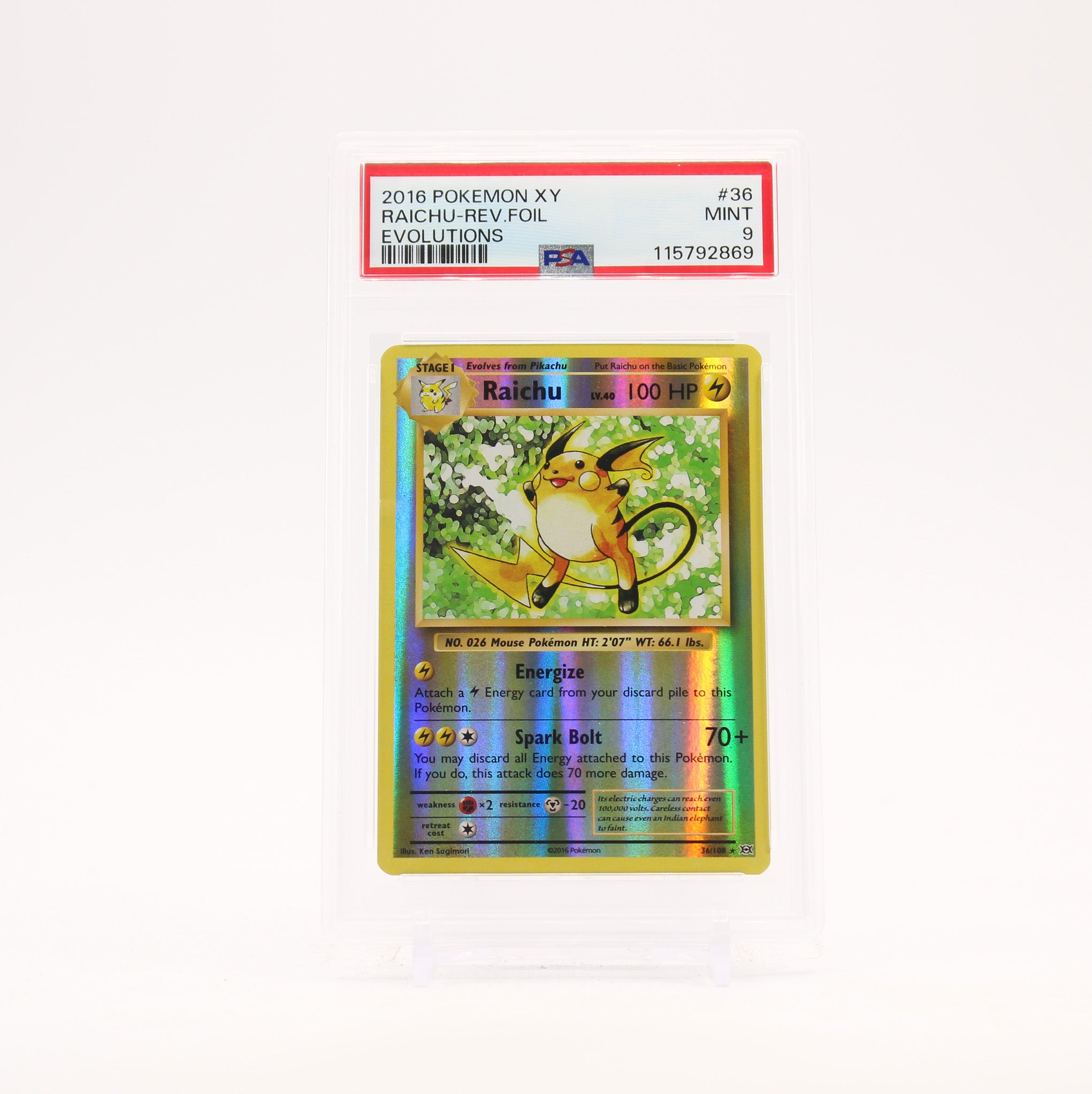 Raichu - 36/108 PSA 9 Evolutions Reverse Holo Rare Pokemon - MINT
