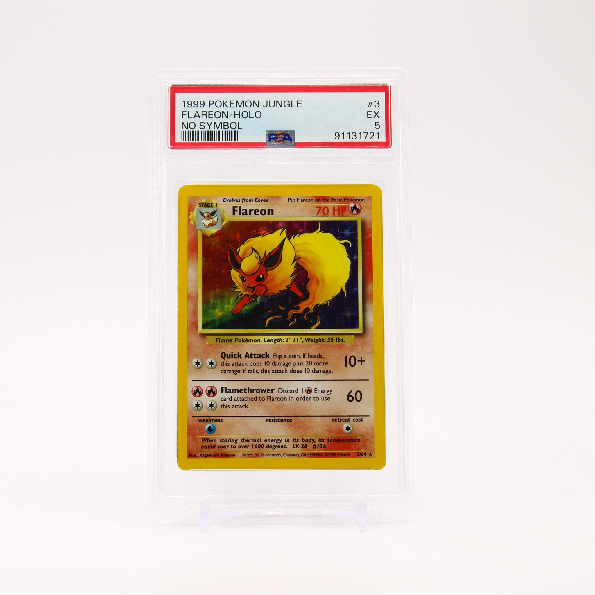 Flareon - 3/64 PSA 5 Jungle Holo Rare NO SYMBOL ERROR Pokemon - EX