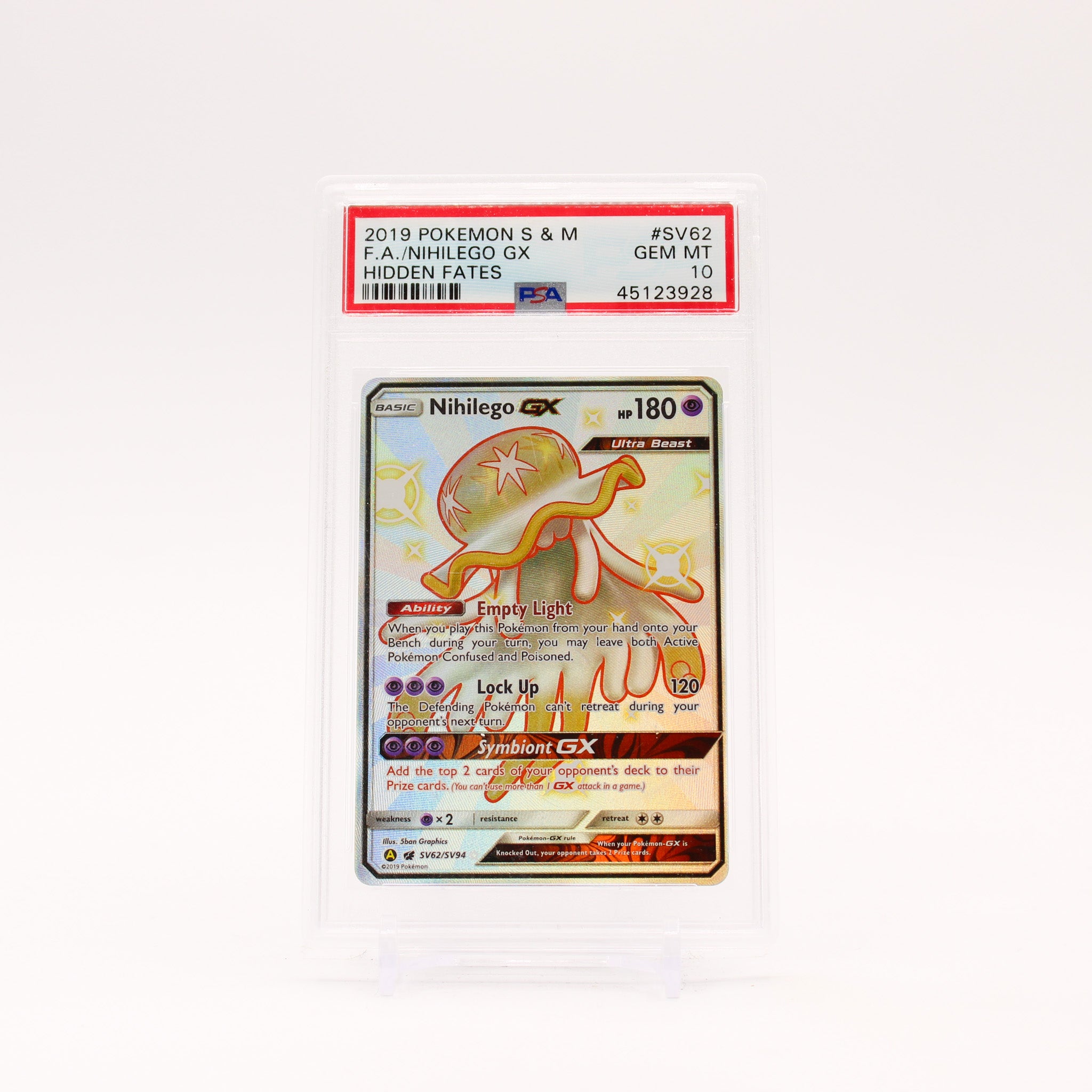 Nihilego GX - SV62/SV94 PSA 10 Hidden Fates Shiny Full Art Pokemon - GEM MINT