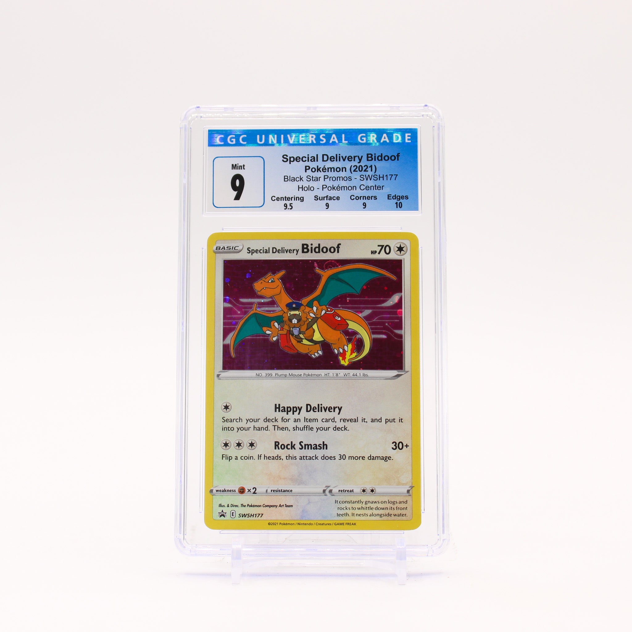 Special Delivery Bidoof - SWSH177 CGC 9 Sword & Shield Holo Promo SWIRL Pokemon - MINT