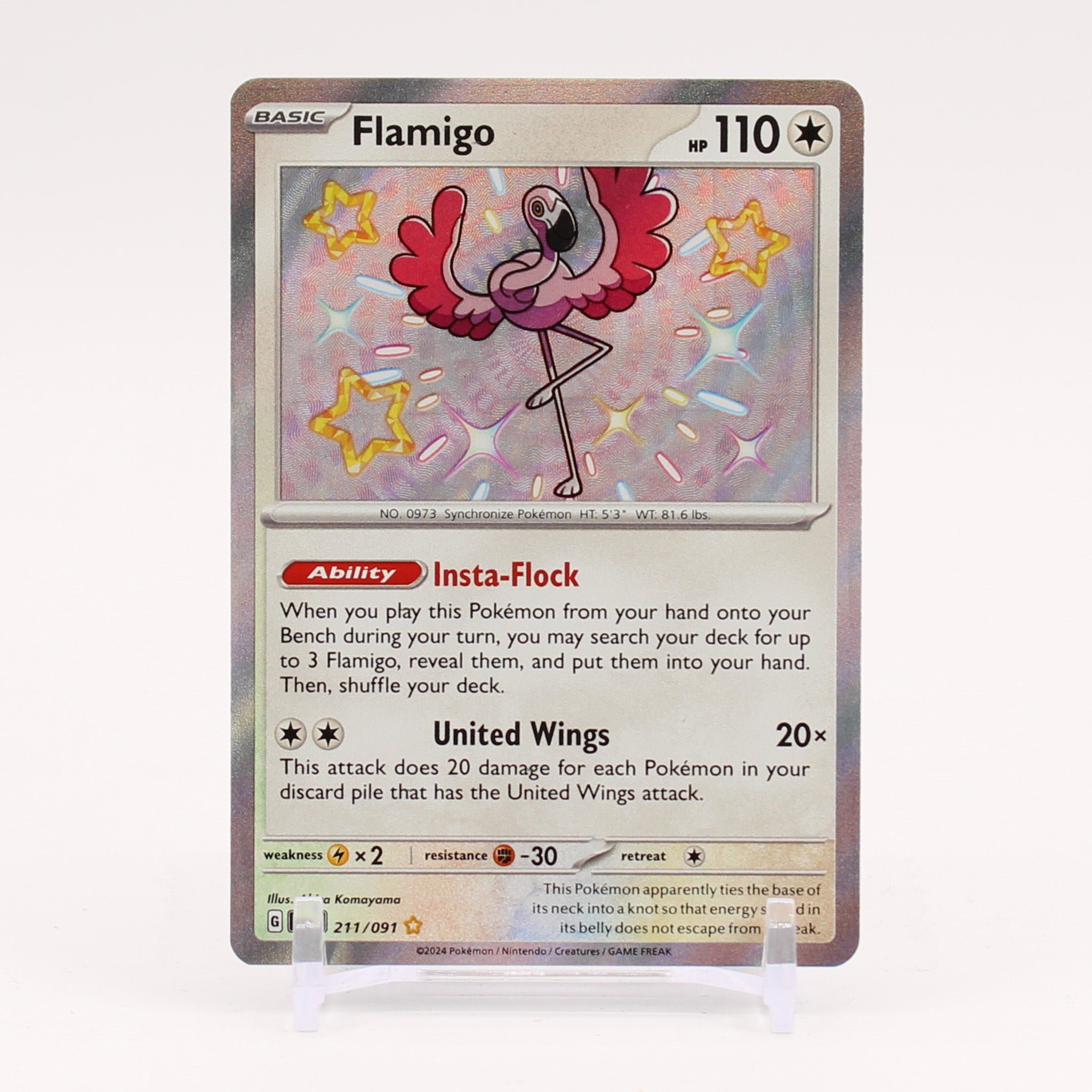 Flamigo - 211/091 Paldean Fates Baby Shiny Holo Rare Pokemon - NM/MINT