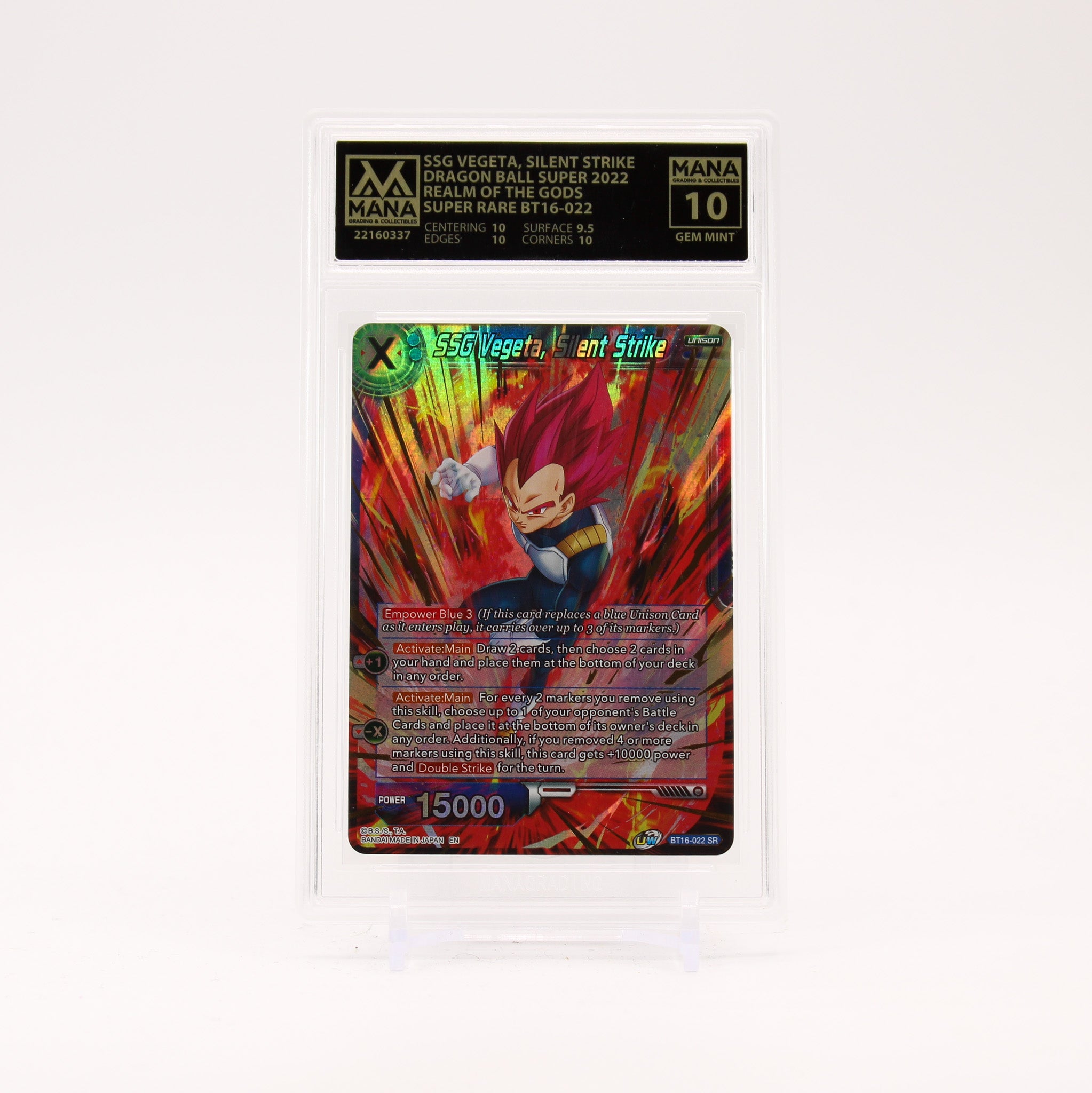 SSG Vegeta, Silent Strike BT16-022 SR MANA 10 Dragon Ball Super GEM MINT SR01