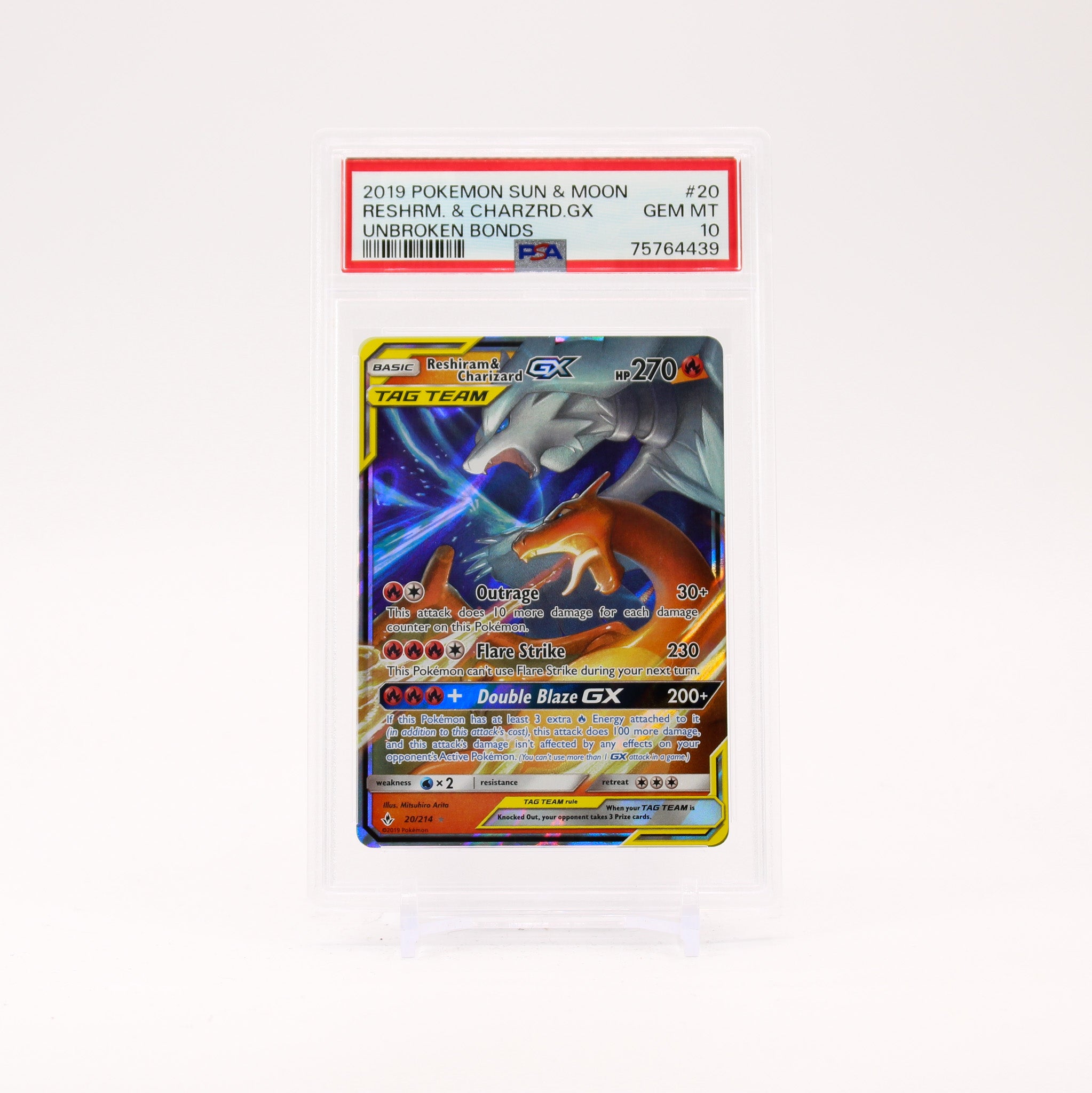 Reshiram & Charizard GX - 20/214 PSA 10 Unbroken Bonds Ultra Rare Pokemon - GEM MT