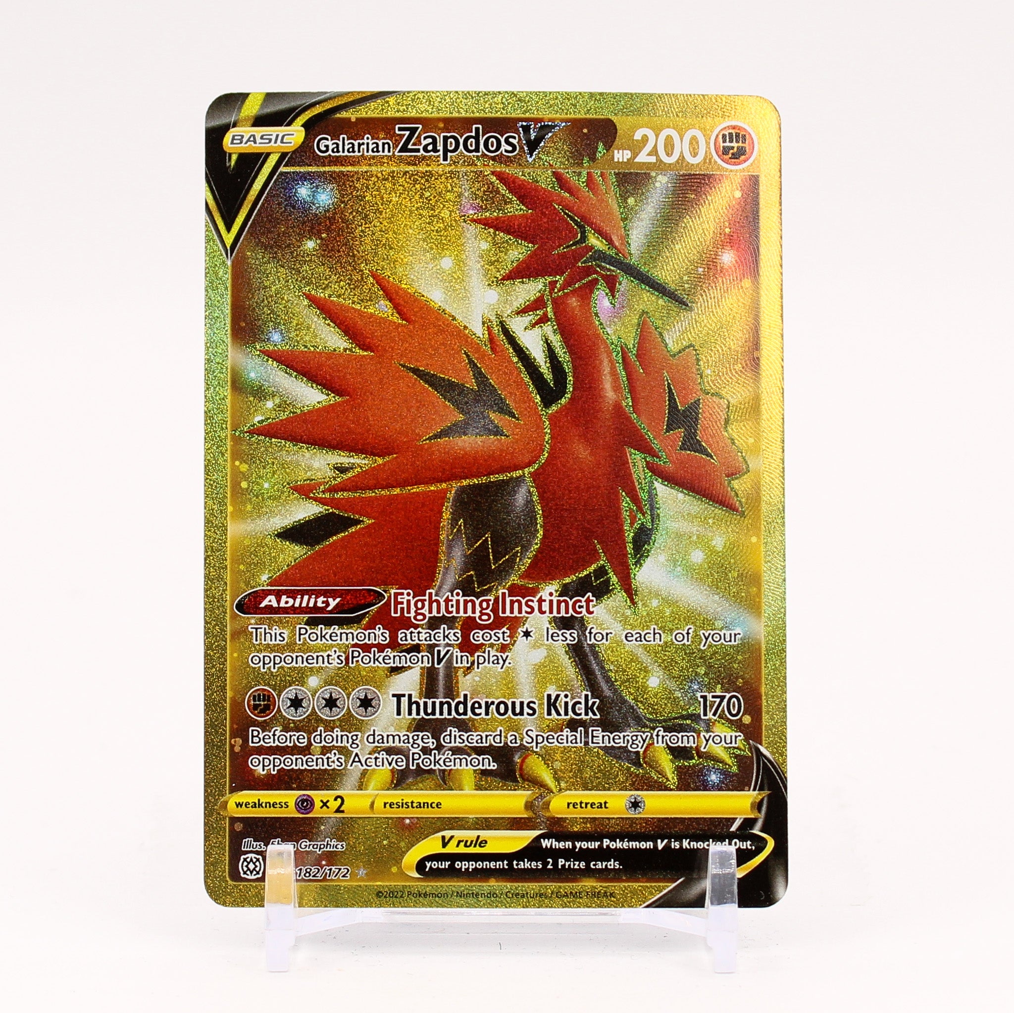 Galarian Zapdos V - 182/172 Brilliant Stars Gold Pokemon - NM/MINT