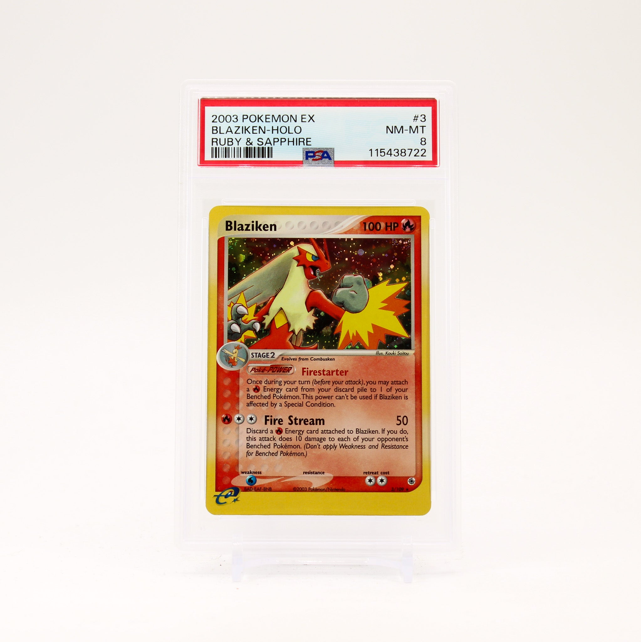 Blaziken - 3/109 PSA 8 Ruby & Sapphire Holo Rare Pokemon - NM/MT KH01
