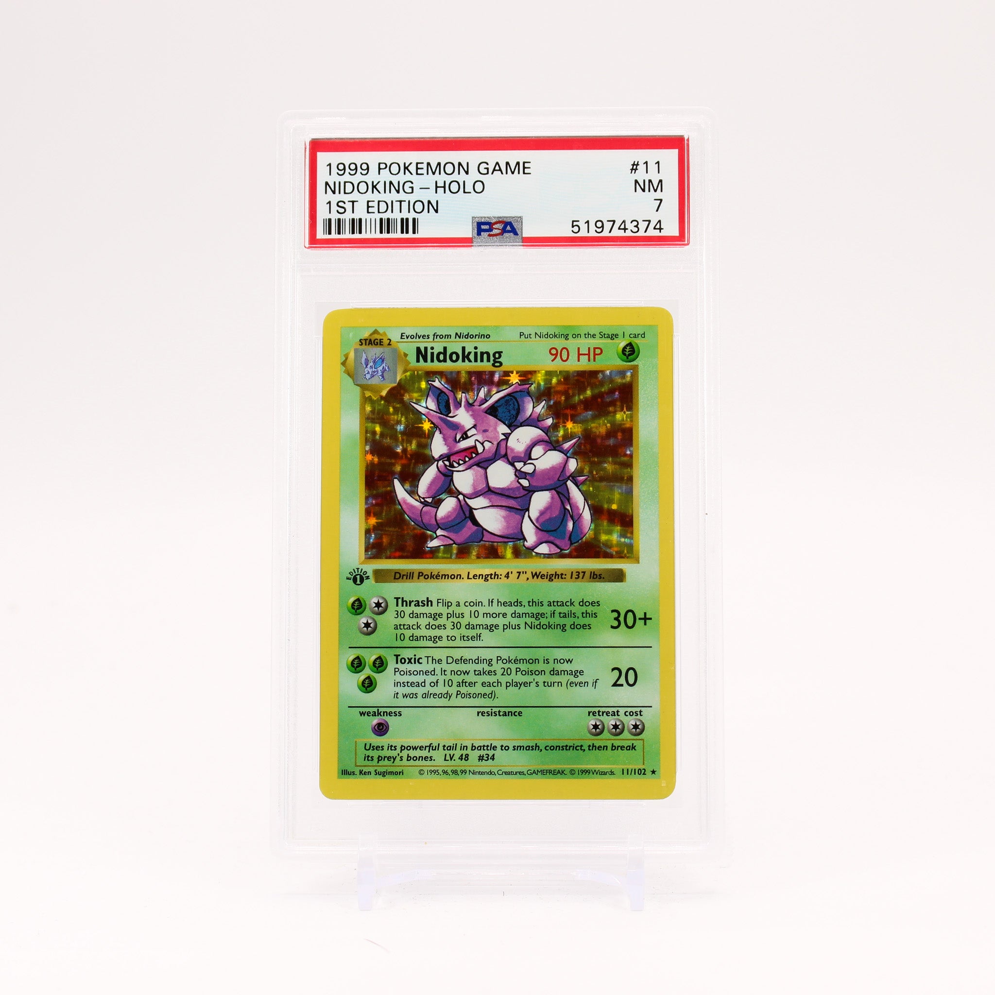 Nidoking - 11/102 1st Edition PSA 7 Base Set Shadowless Holo Rare Pokemon - NM