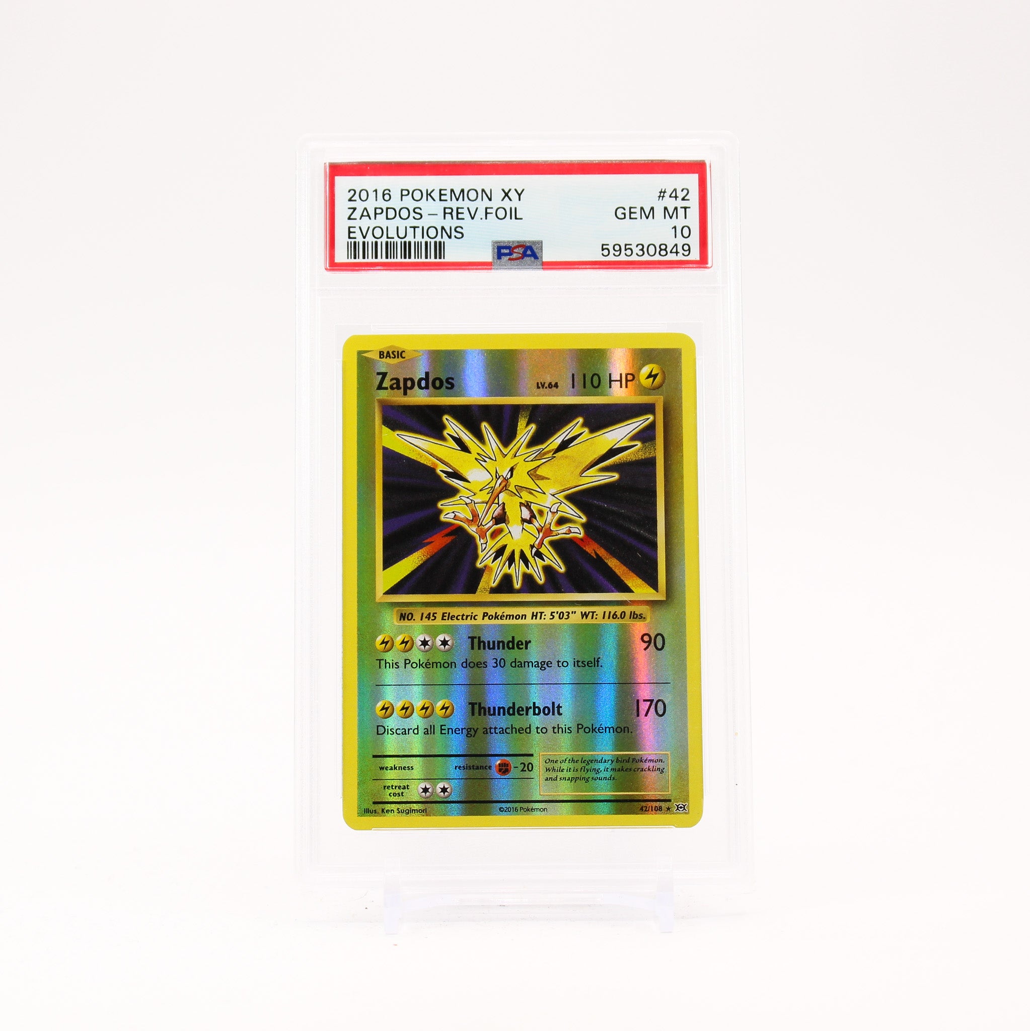 Zapdos - 42/108 PSA 10 Evolutions Reverse Holo Pokemon - GEM MT