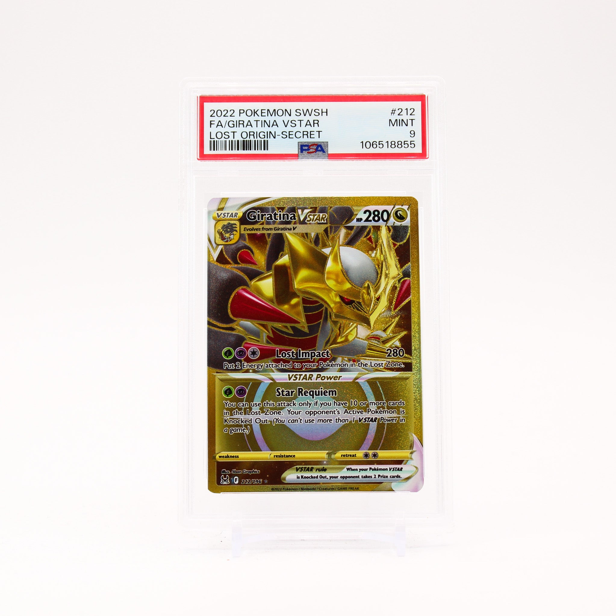 Giratina Vstar - 212/196 PSA 9 Lost Origin Gold Pokemon - MINT