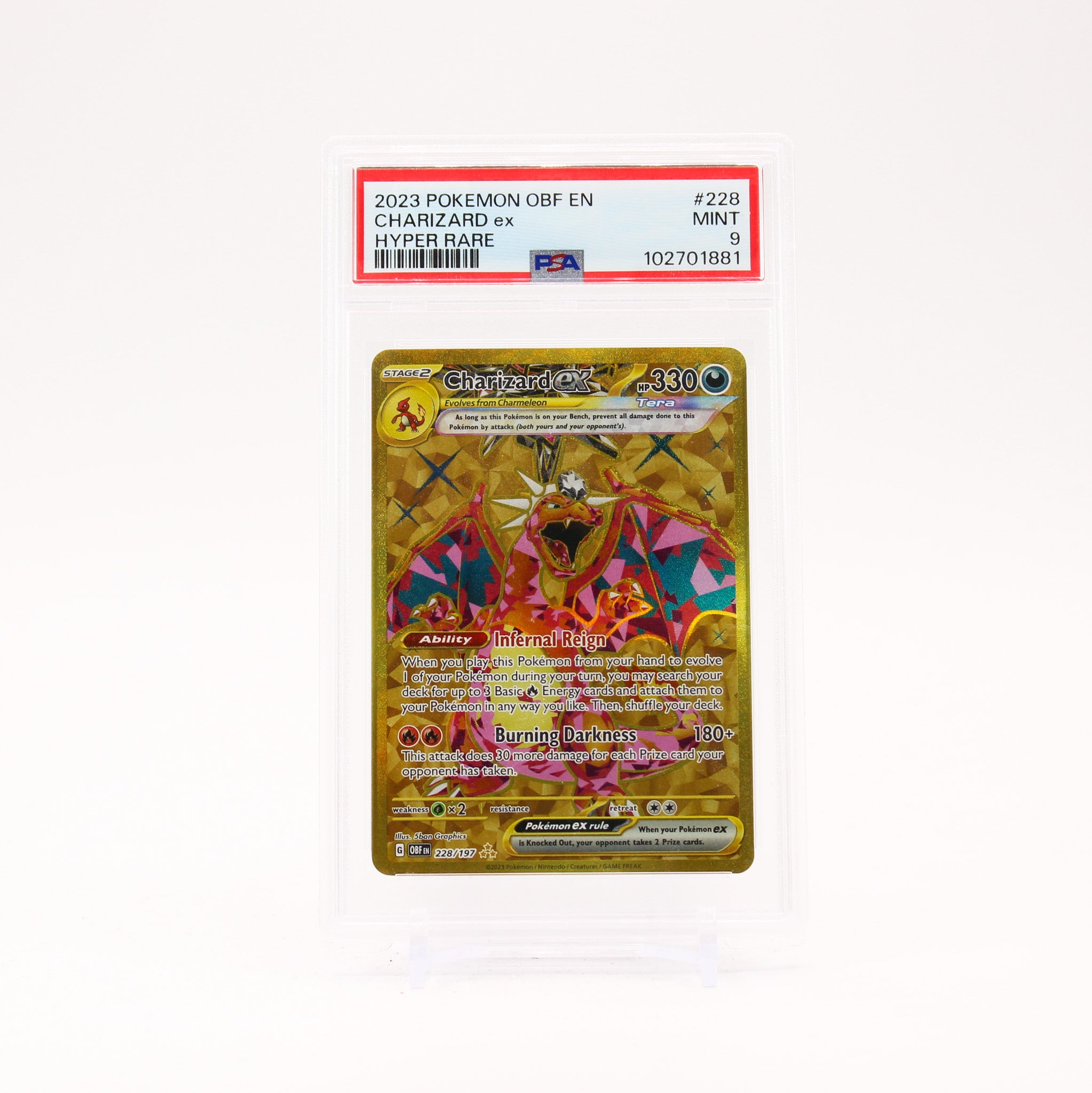 Charizard ex - 228/197 PSA 9 Obsidian Flames Gold Pokemon - MINT