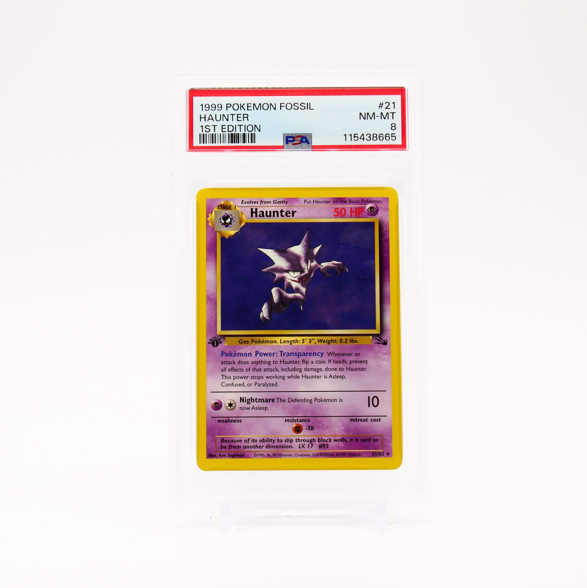Haunter - 21/62 PSA 8 Fossil 1st Edition Rare Pokemon - NM/MINT