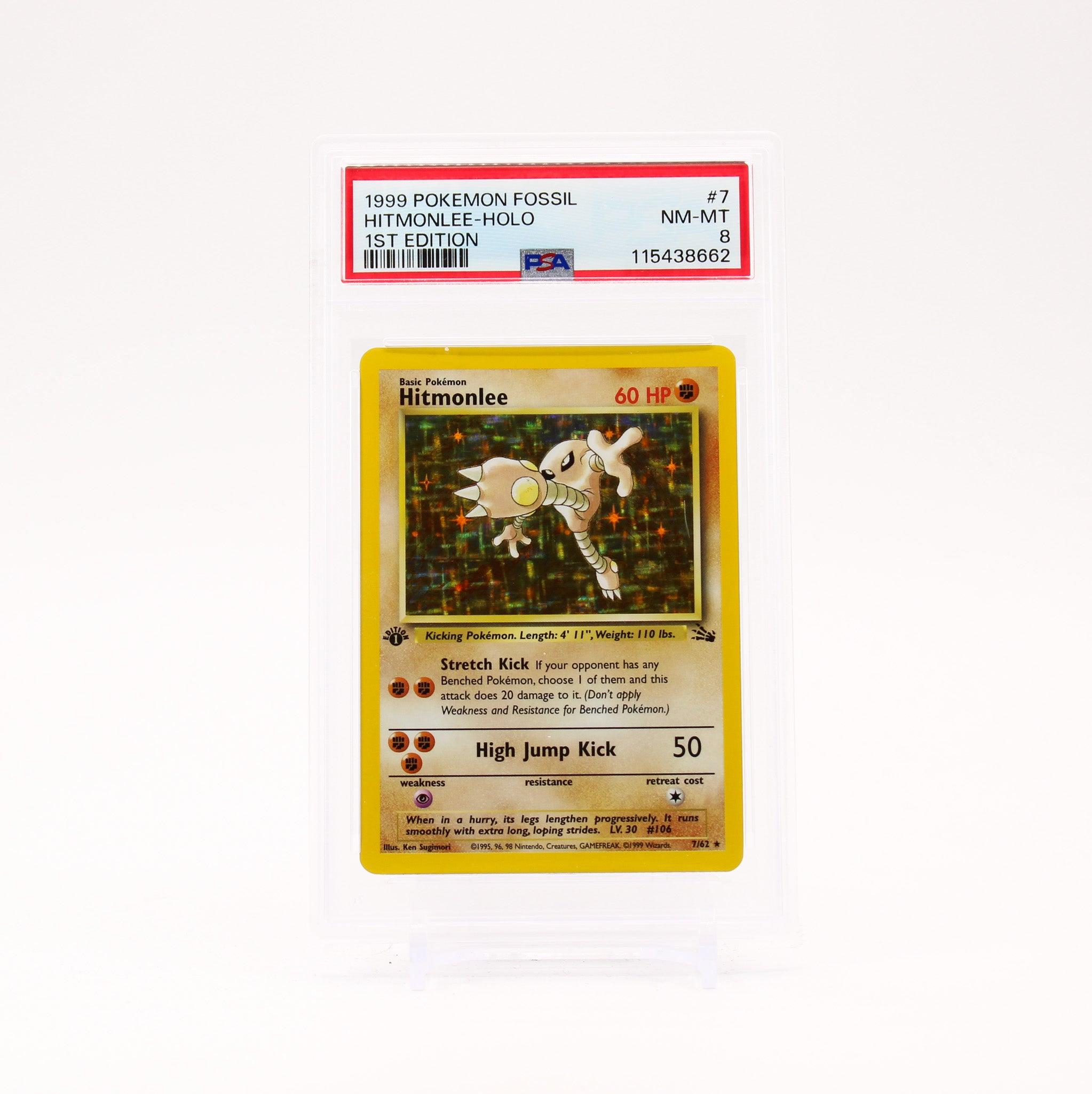 Hitmonlee - 7/62 PSA 8 Fossil 1st Edition Holo Rare Pokemon - NM/MINT