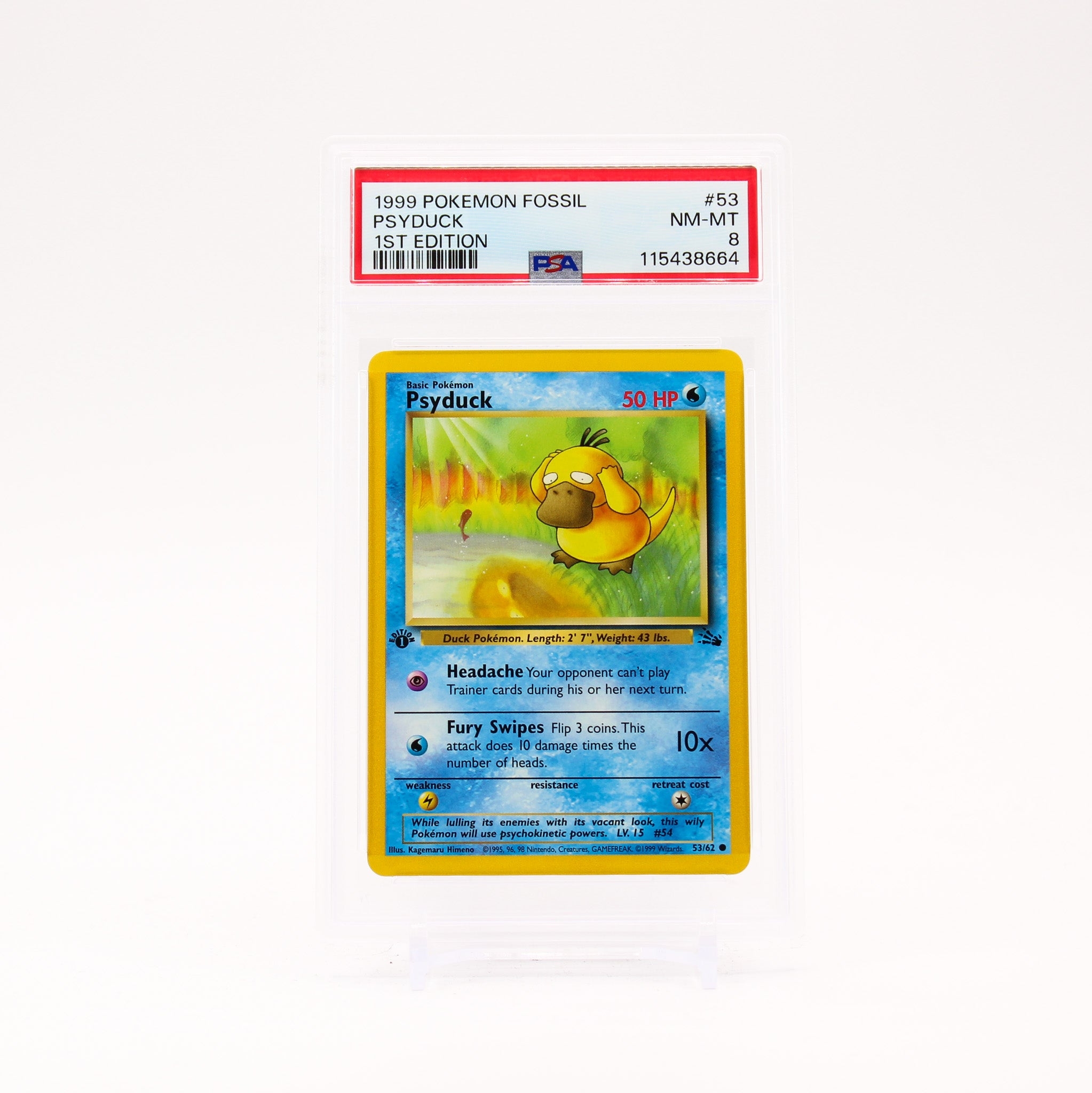 Psyduck - 53/62 PSA 8 Fossil 1st Edition Common Pokemon - NM/MINT