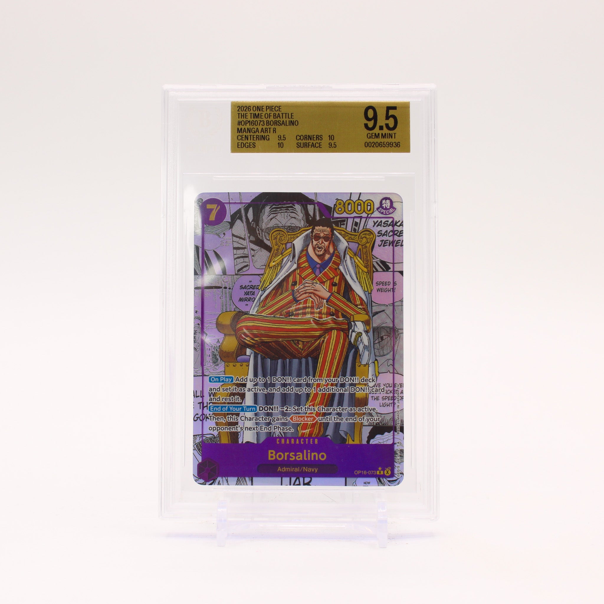 Borsalino Manga - OP16-073 BGS 9.5 The Time Of Battle R One Piece - GEM MINT