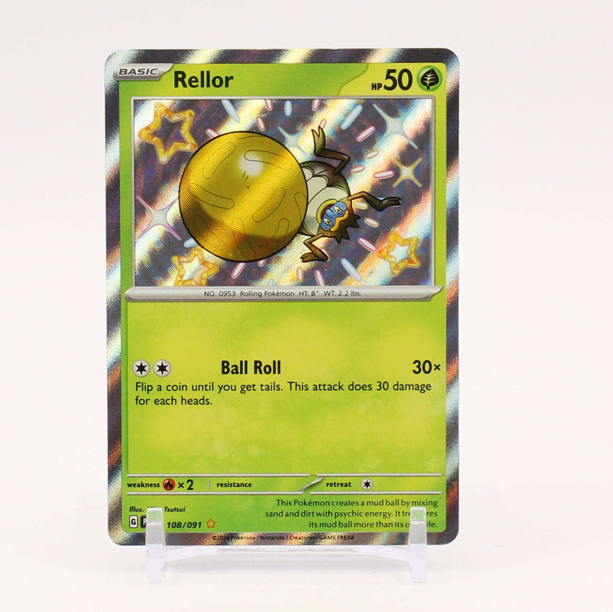Rellor - 108/091 Paldean Fates Baby Shiny Holo Rare Pokemon - NM/MINT