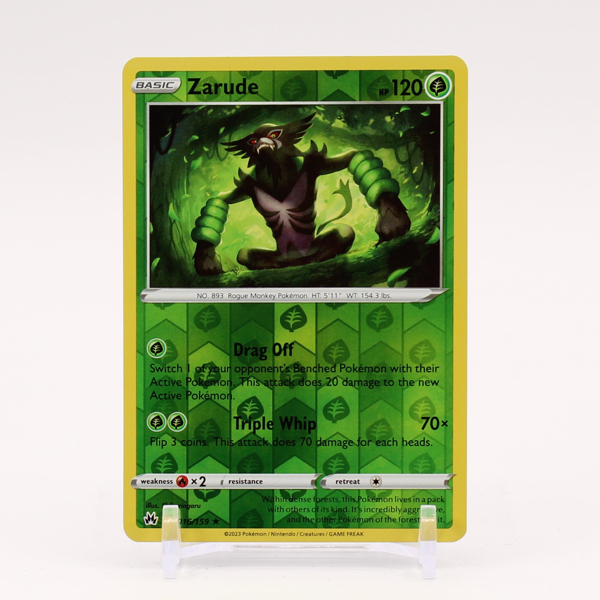 Zarude - 016/159 Crown Zenith Reverse Holo Rare Pokemon - NM/MINT
