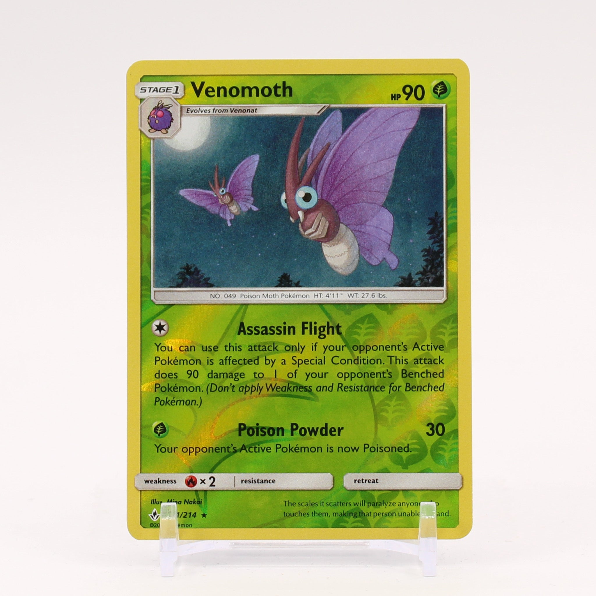 Venomoth - 11/214 Unbroken Bonds Reverse Holo Rare Pokemon - NM/MINT