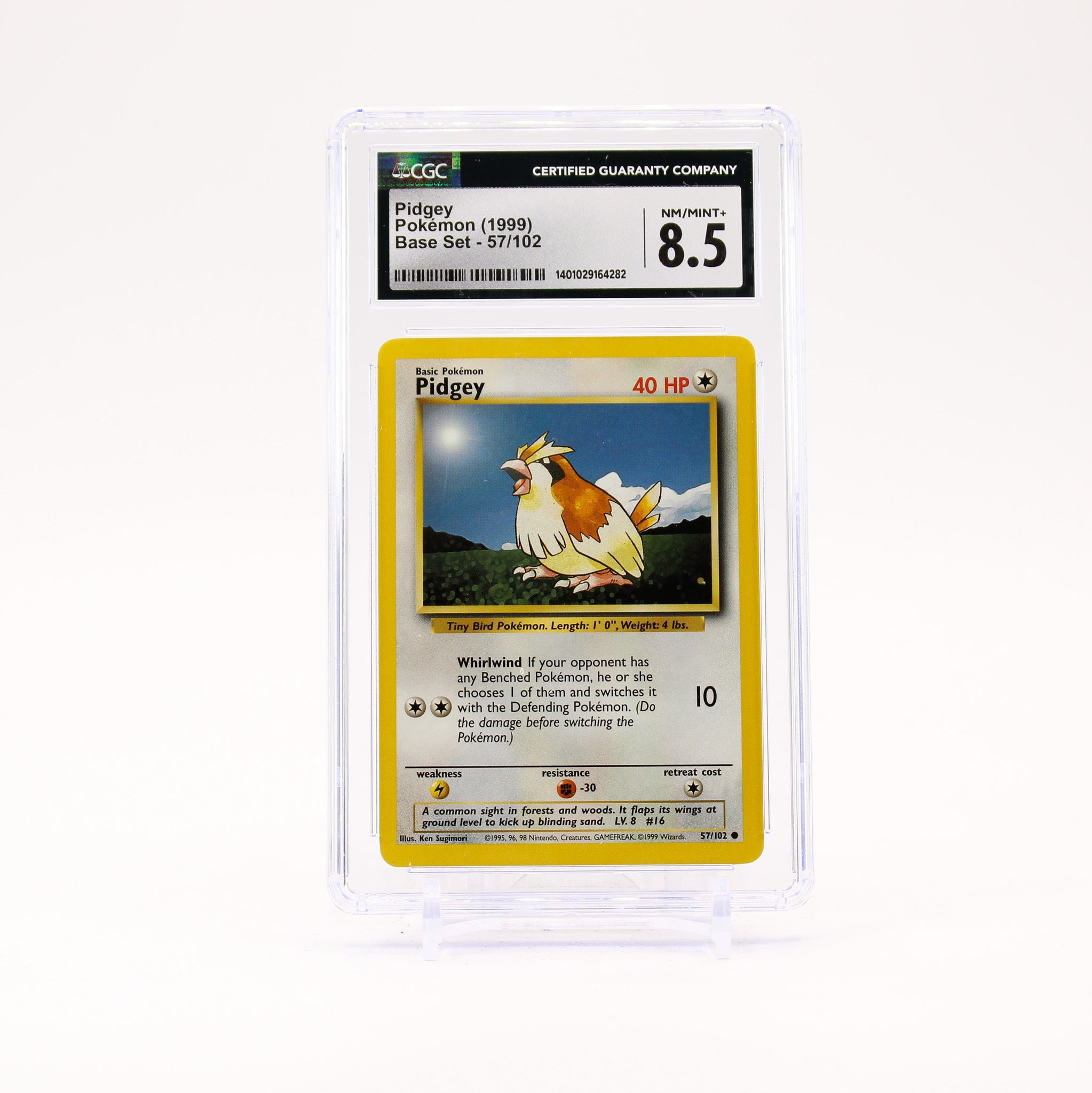 Pidgey - 57/102 CGC 8.5 Base Set common Pokemon - NM/MINT+