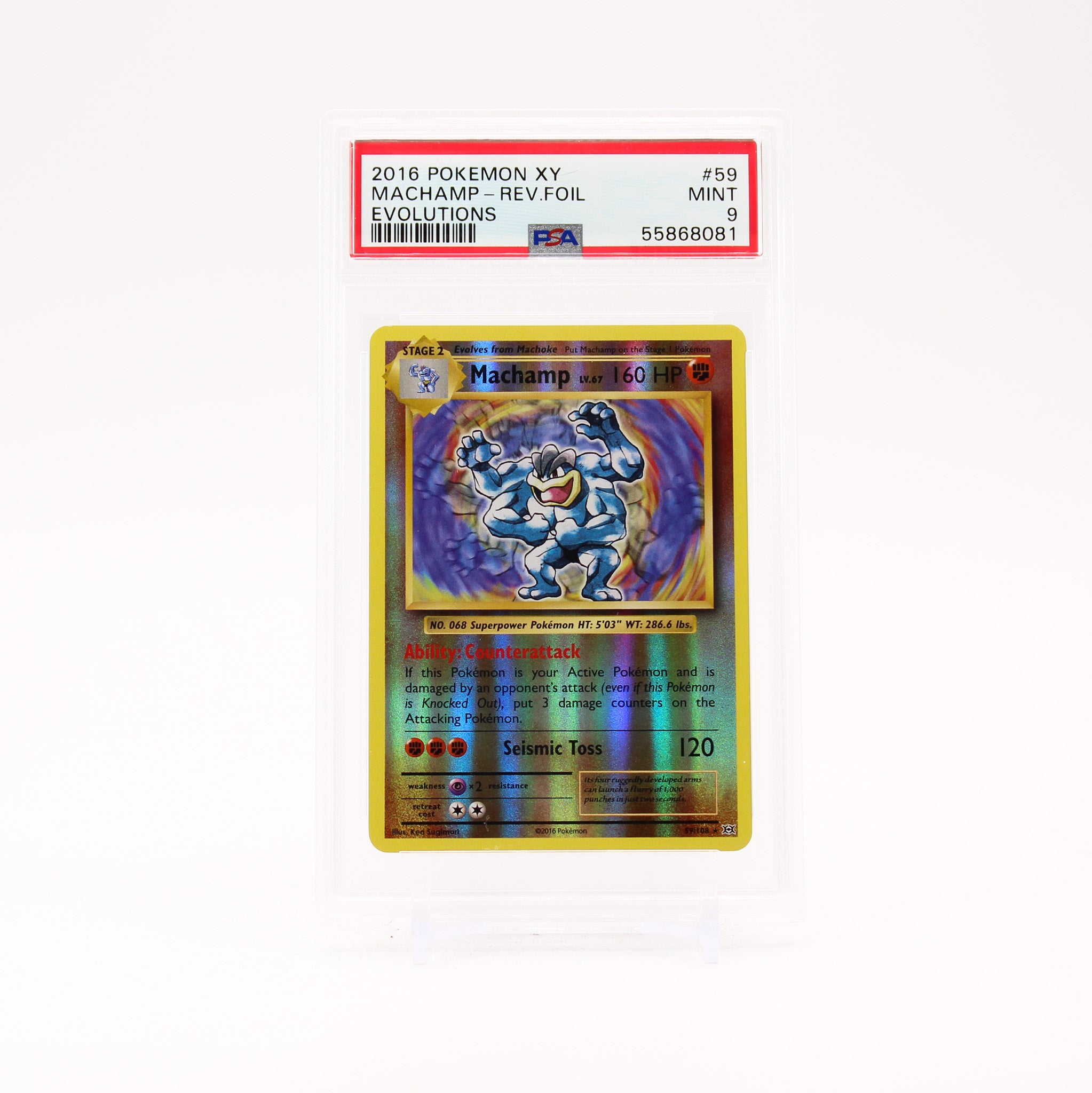 Machamp - 59/108 PSA 9 Evolutions Reverse Holo Rare Pokemon - MINT