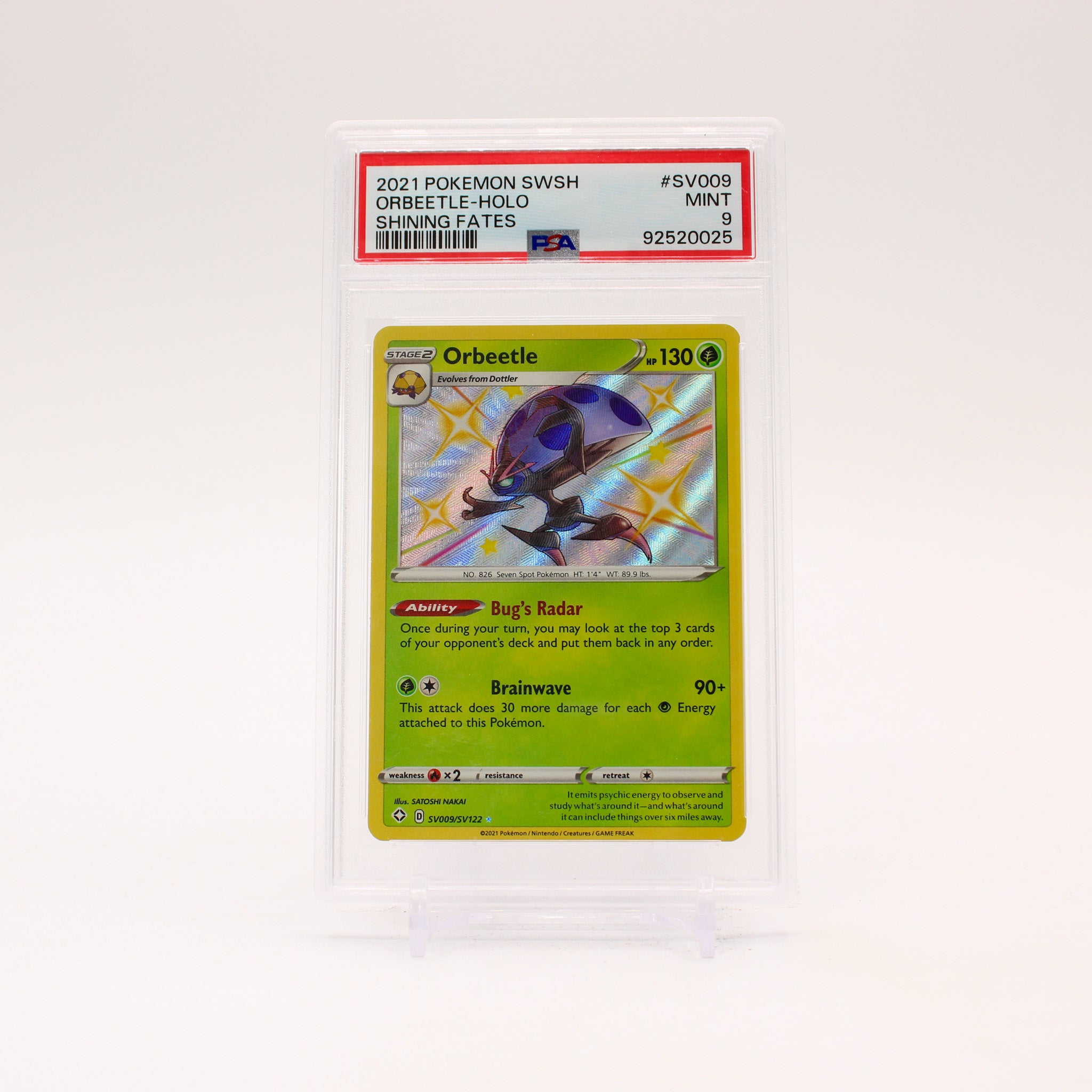 Orbeetle - SV009/SV122 PSA 9 Shining Fates Holo Shiny Rare Pokemon - MINT