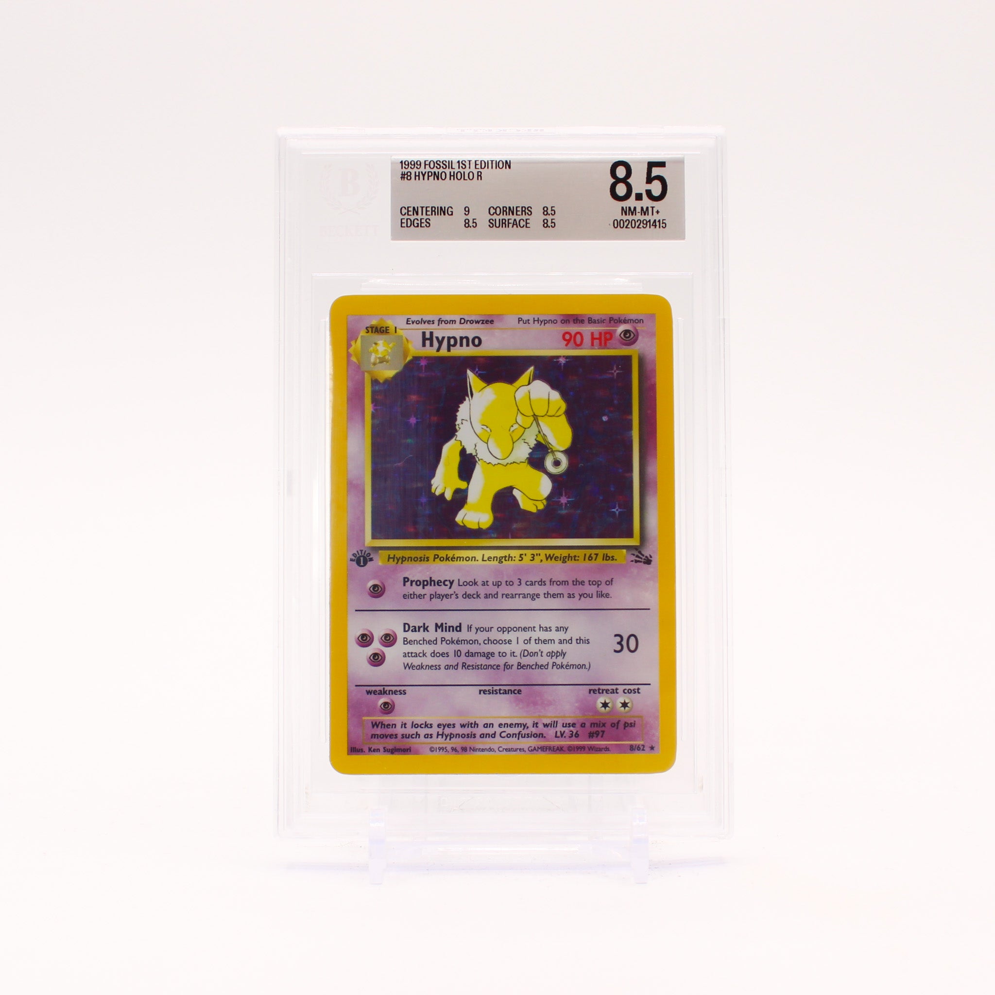 Hypno - 8/62 BGS 8.5 Fossil 1st Edition Holo Rare Pokemon - NM/MINT+