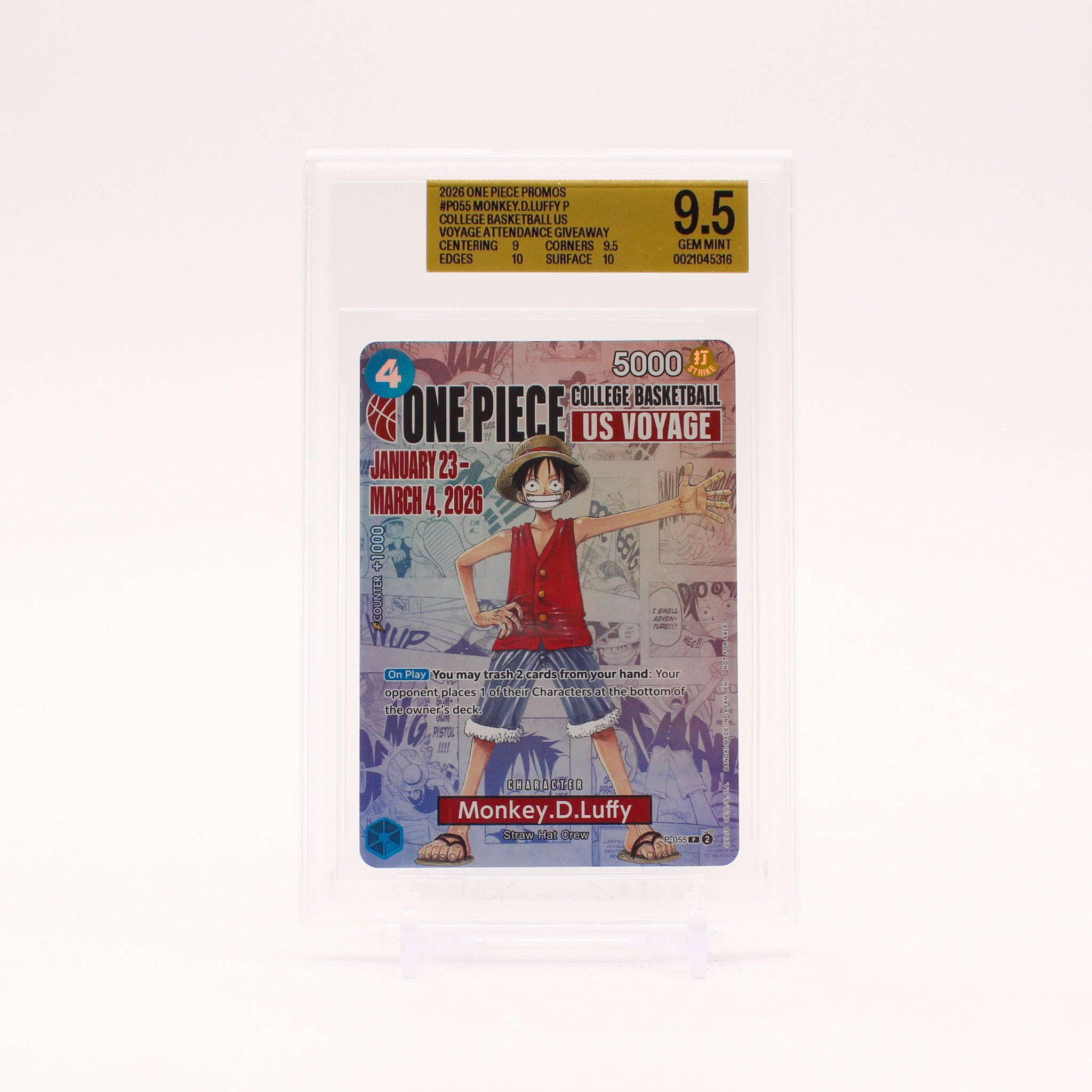 Monkey.D.Luffy - P-055 BGS 9.5 College Basketball Promo One Piece - GEM MINT