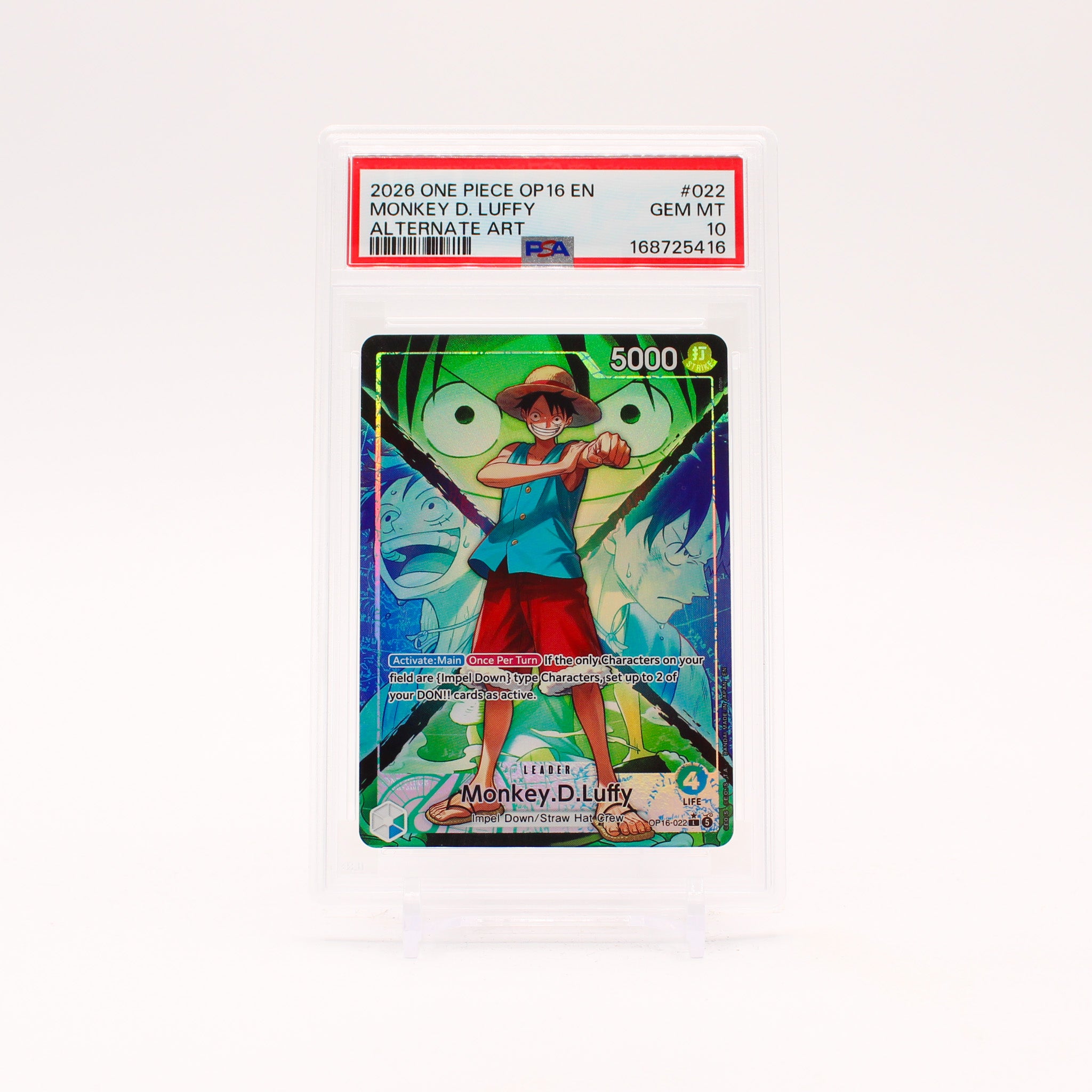 Monkey D. Luffy Alternate Art - OP16-022 PSA 10 The Time Of Battle L One Piece - GEM MINT