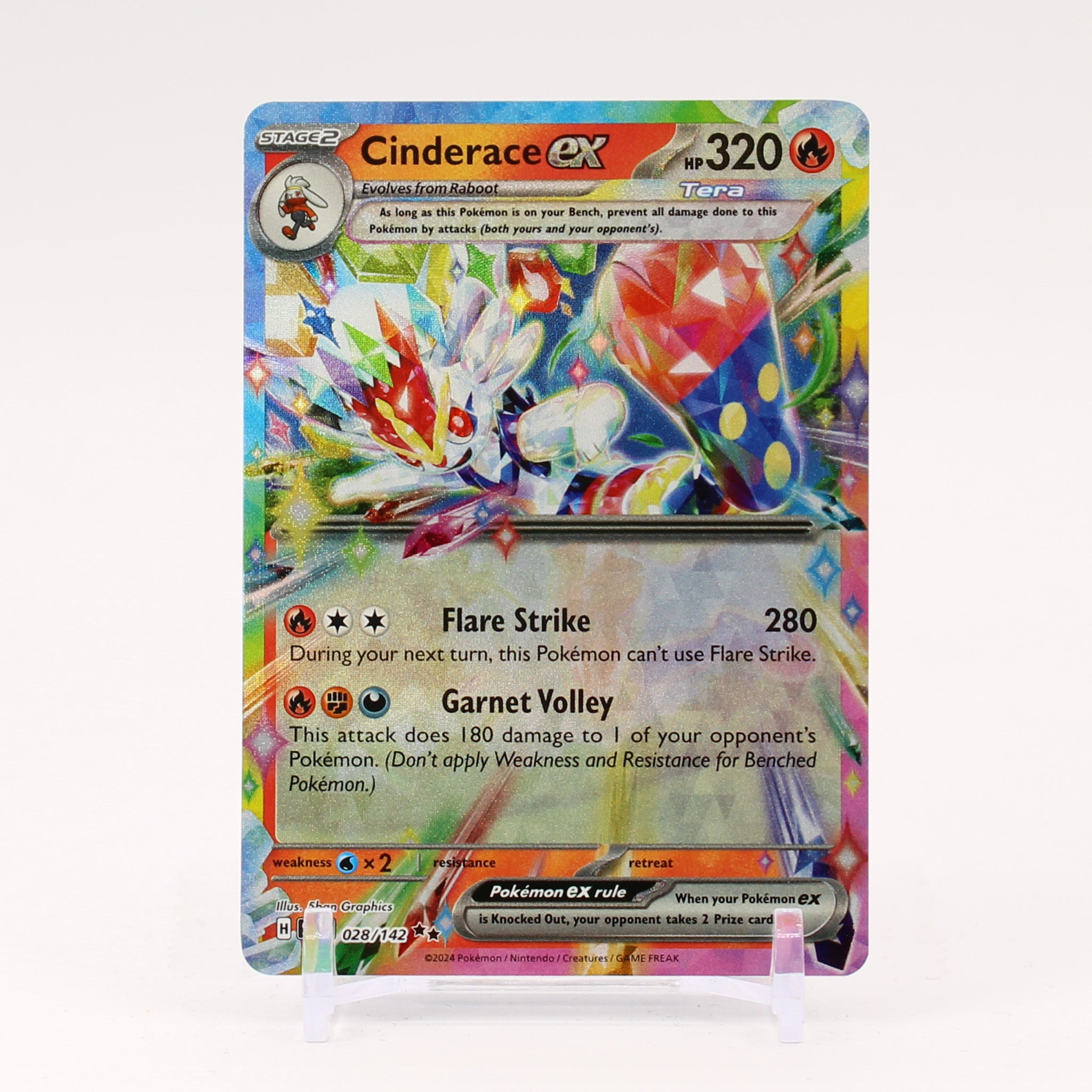 Cinderace ex - 028/142 Stellar Crown Double Rare Pokemon - NM/MINT