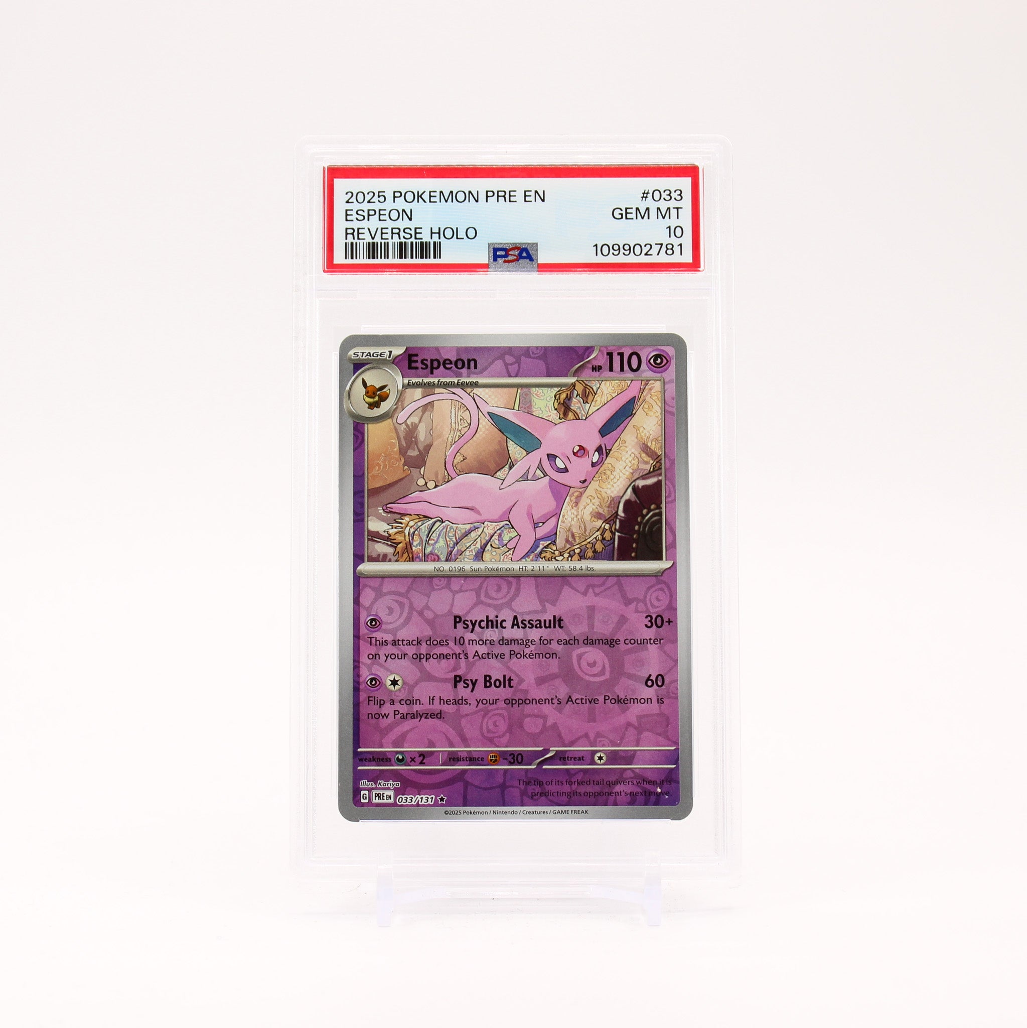 Espeon - 033/131 PSA 10 Prismatic Evolutions Reverse Holo Pokemon - GEM MT