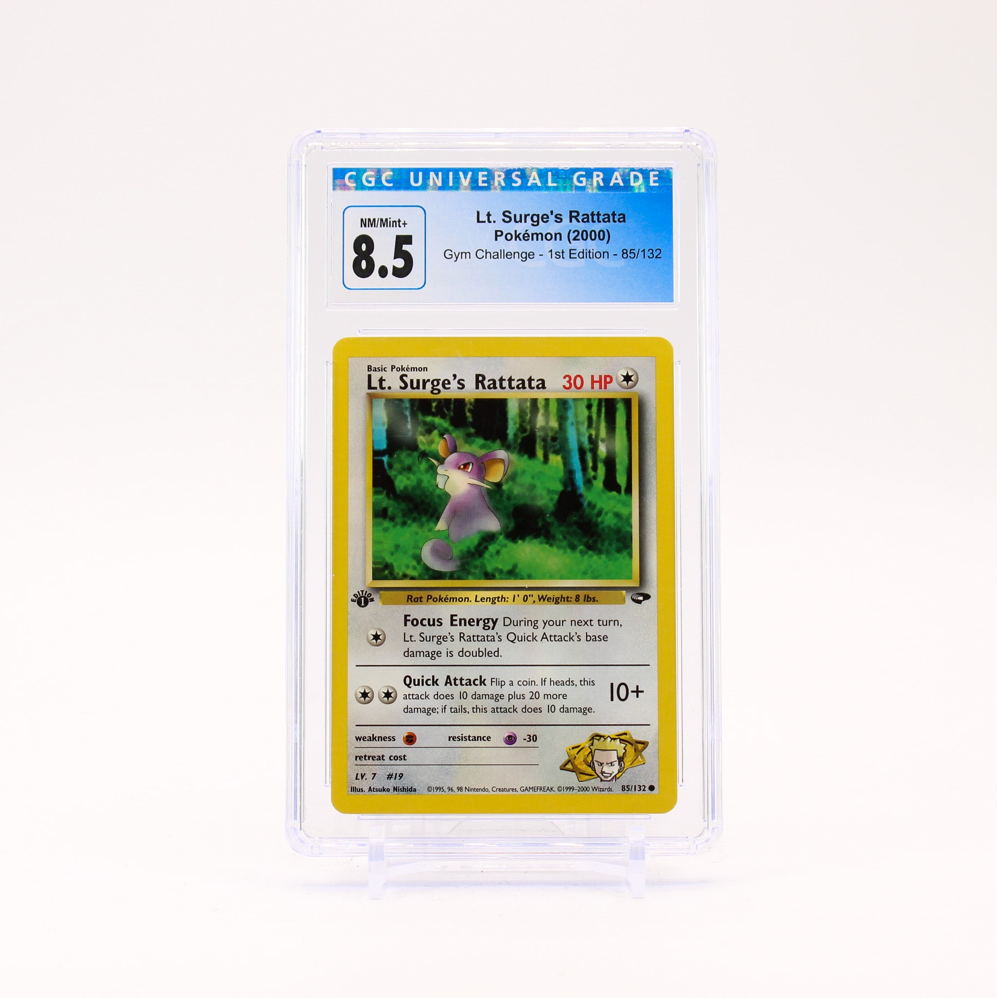 Lt. Surge's Rattata - 85/132 CGC 8.5 Gym Challenge 1st Edition Pokemon SCUFFED CASE - NM/MINT+