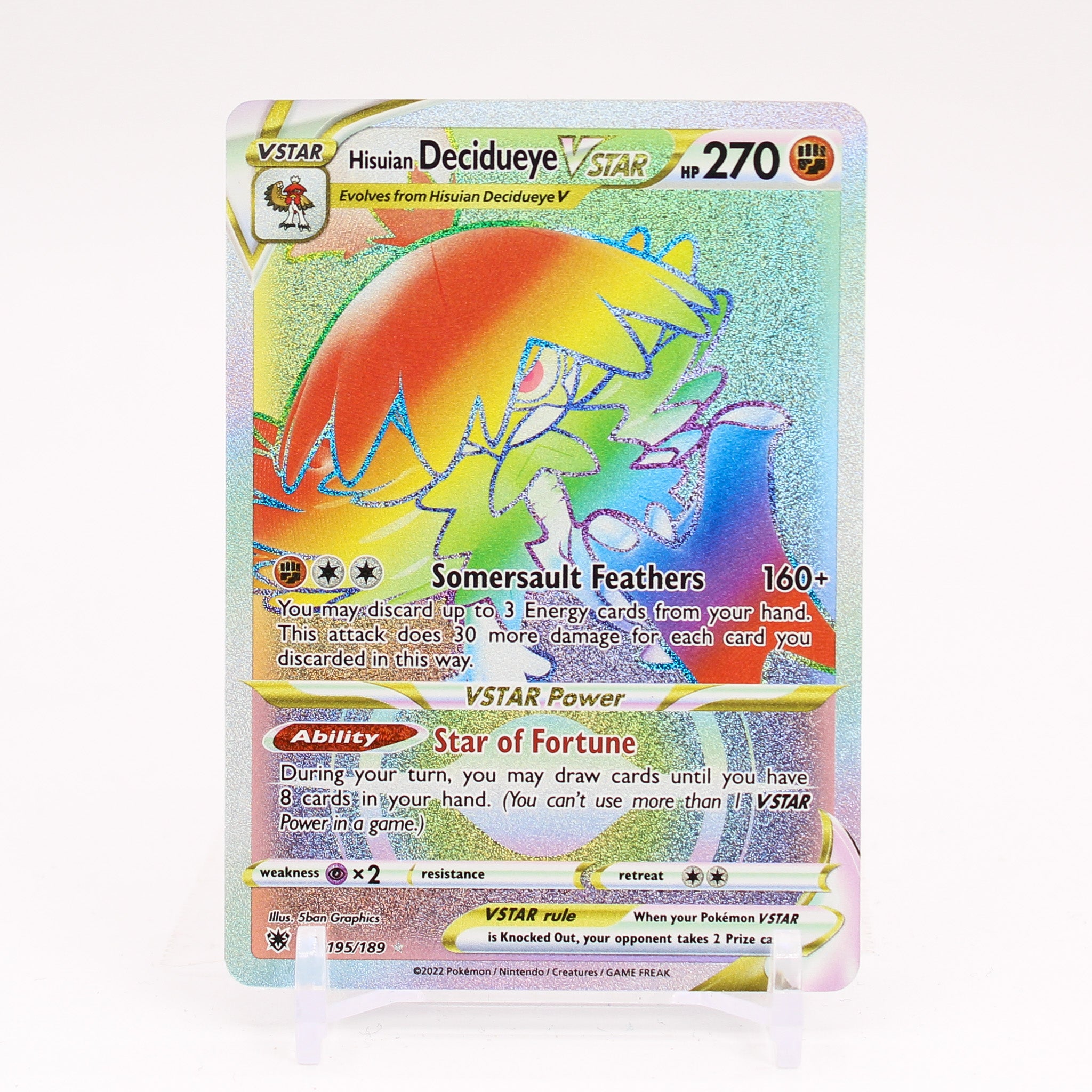 Hisuian Decidueye Vstar - 195/189 Astral Radiance Rainbow Pokemon - NM/MINT