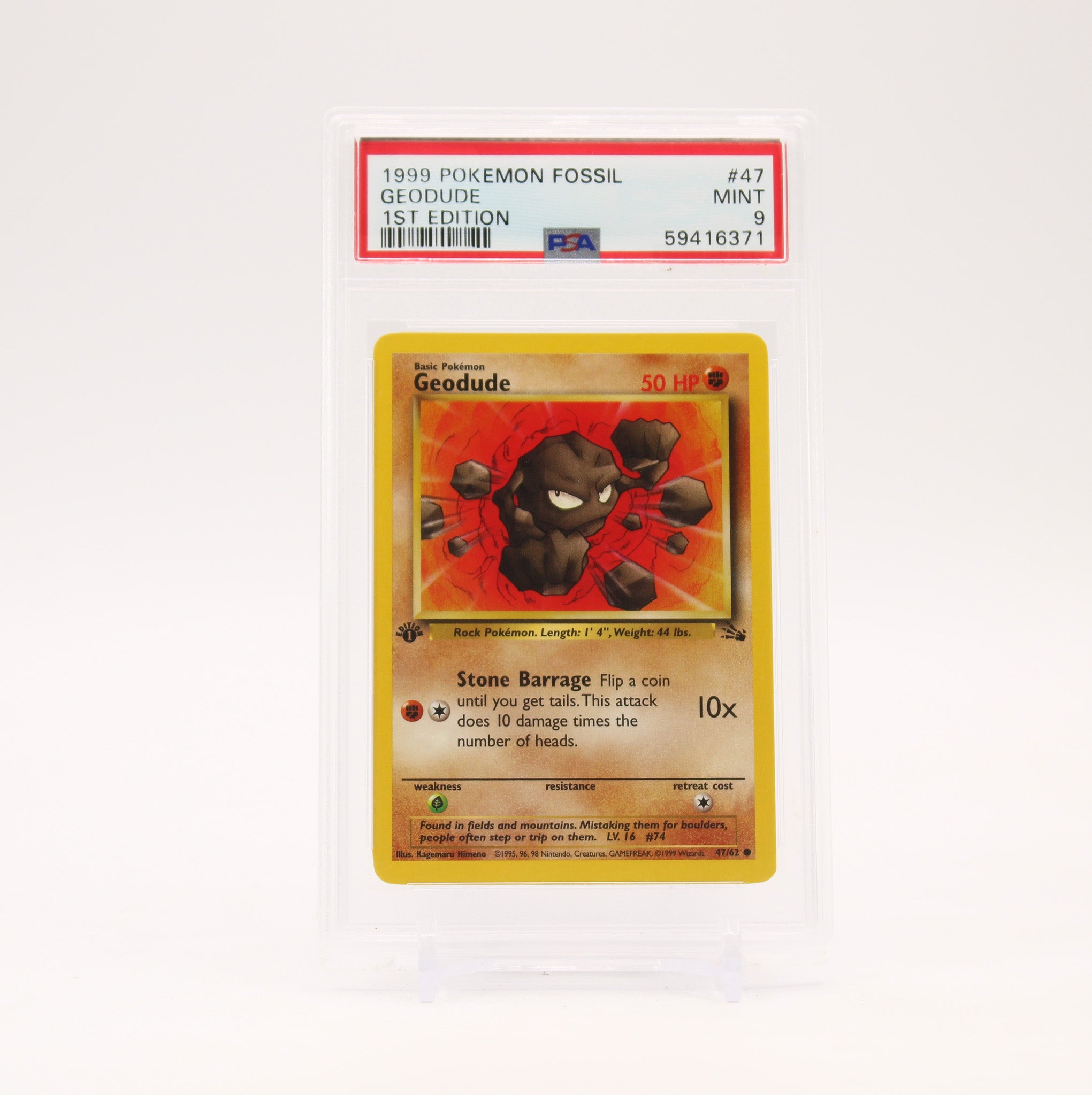 Geodude - 47/62 PSA 9 Fossil 1st Edition Common Pokemon - MINT