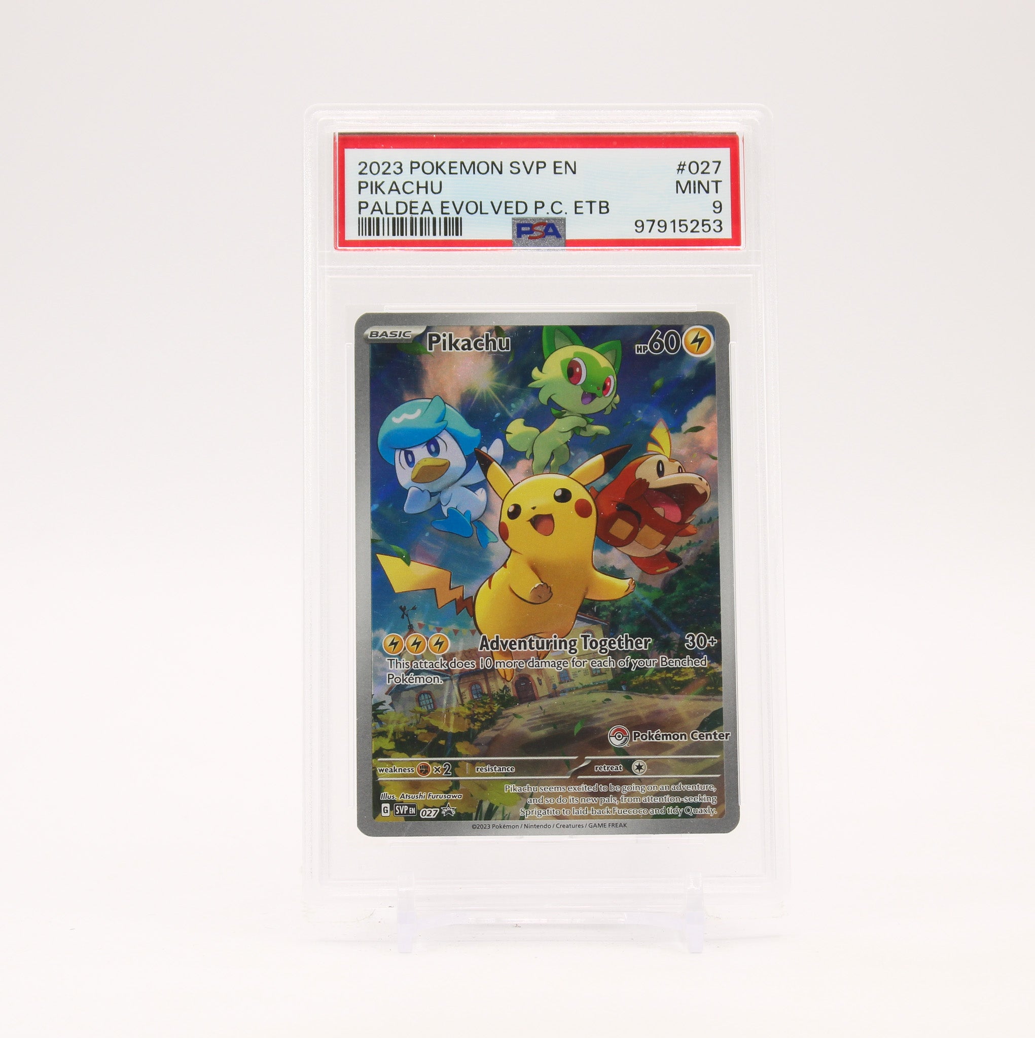 Pikachu - SVP027 PSA 9 Paldea Evolved POKEMON CENTER ETB Promo Pokemon - MINT