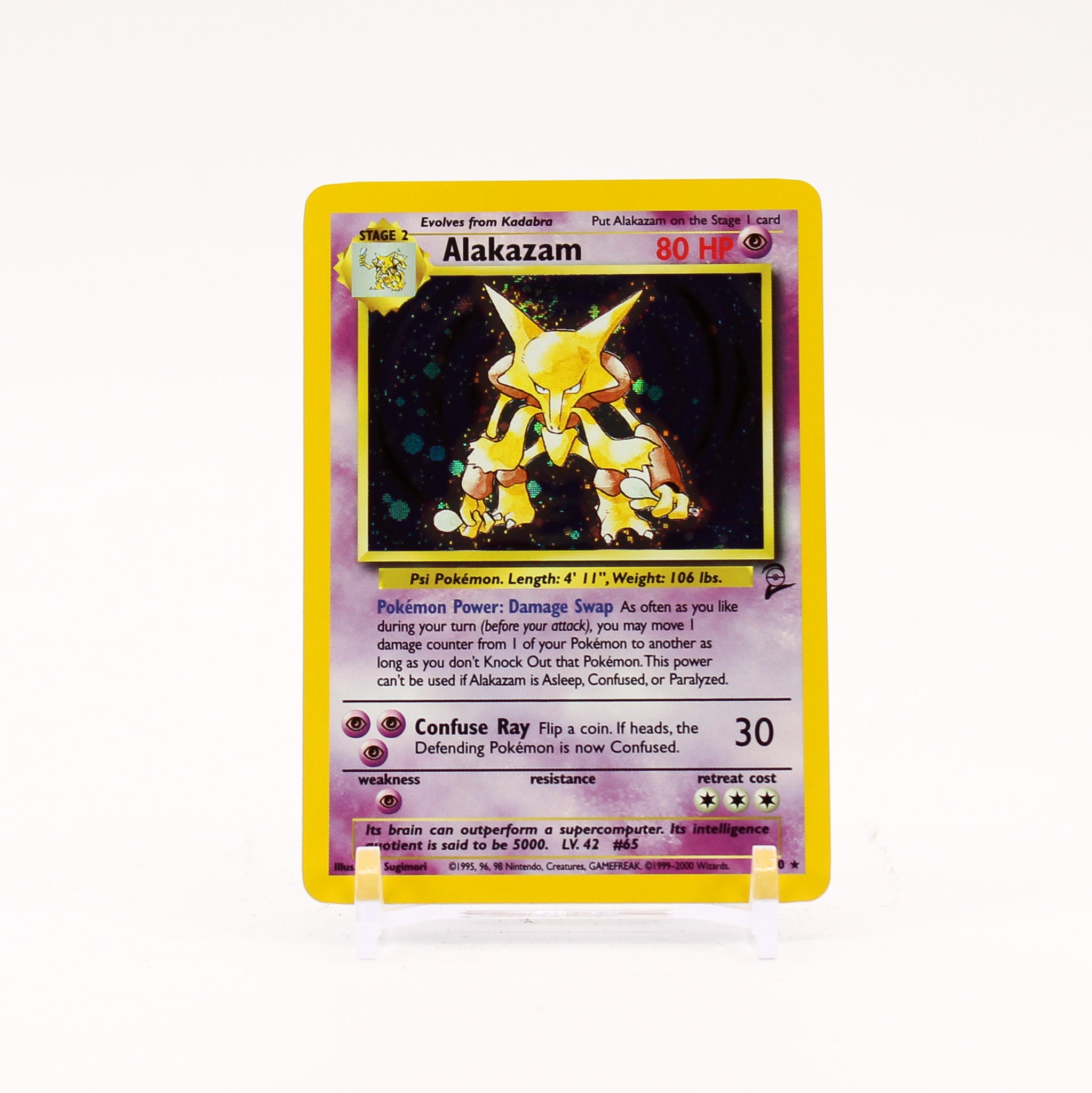 Alakazam - 1/130 Base Set 2 Holo Rare SWIRL Pokemon - LP