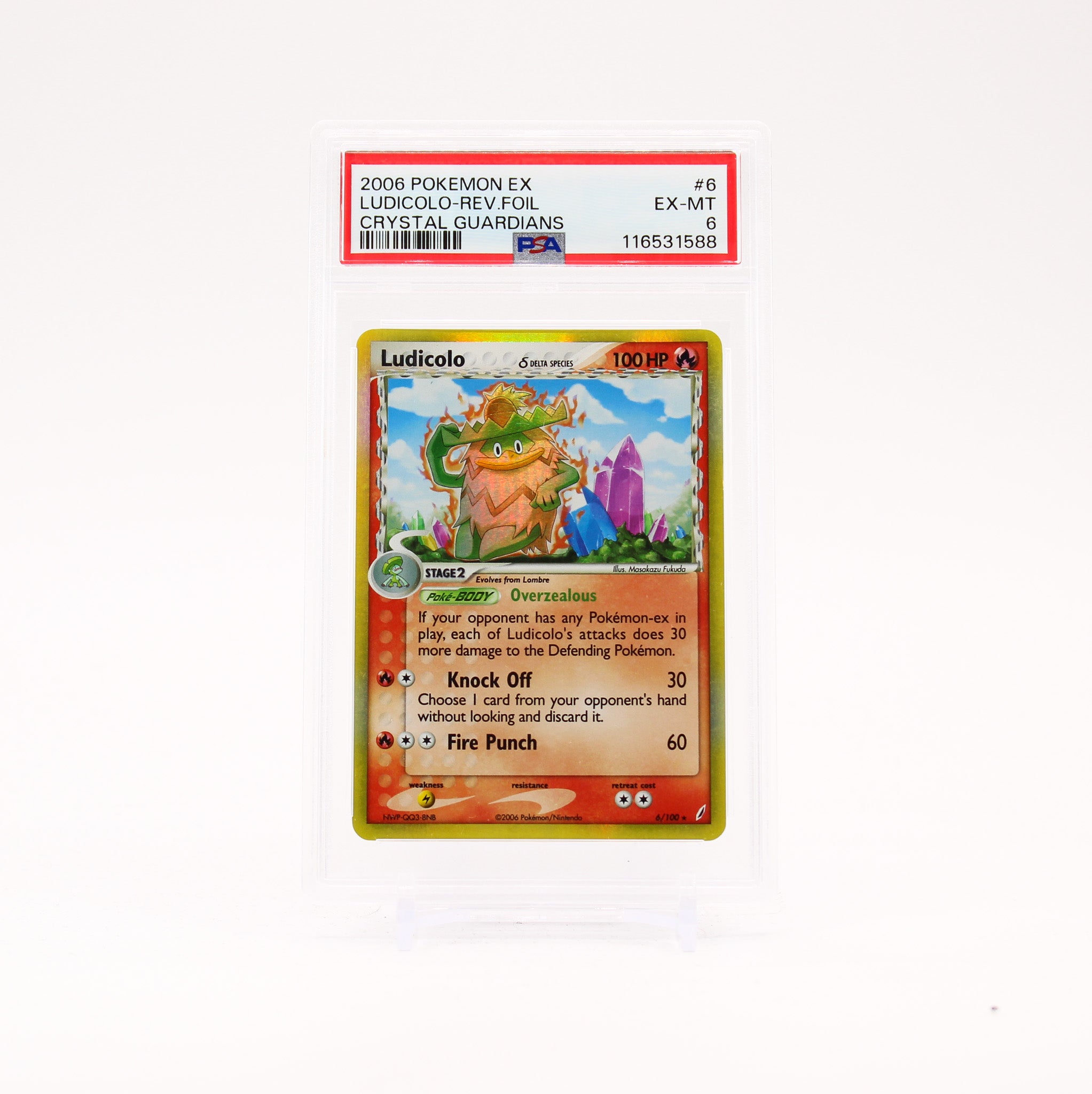 Ludicolo - 6/100 PSA 6 Crystal Guardians Holo Rare Pokemon - EX/MT
