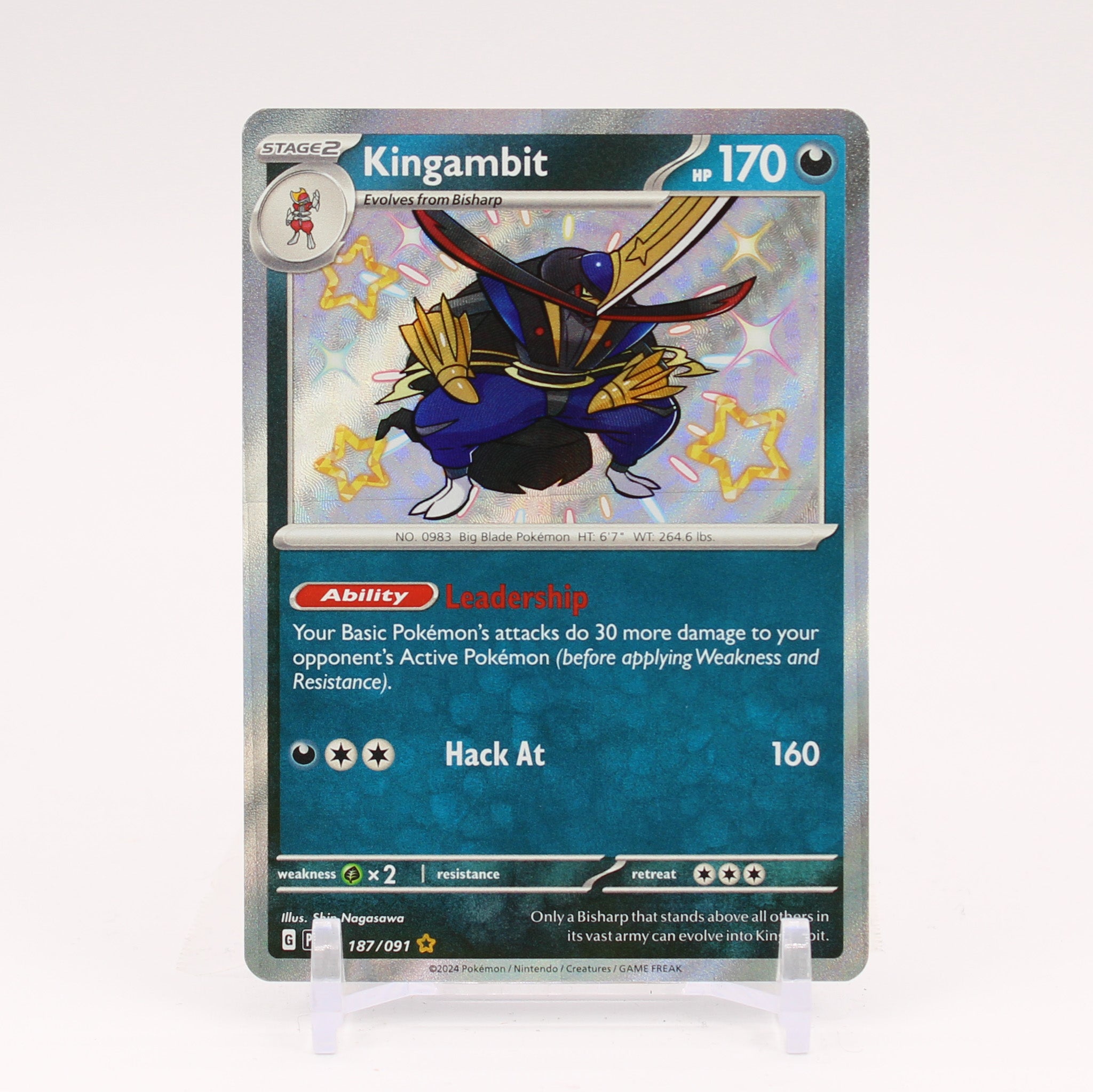 Kingambit - 187/091 Paldean Fates Baby Shiny Holo Rare Pokemon - NM/MINT