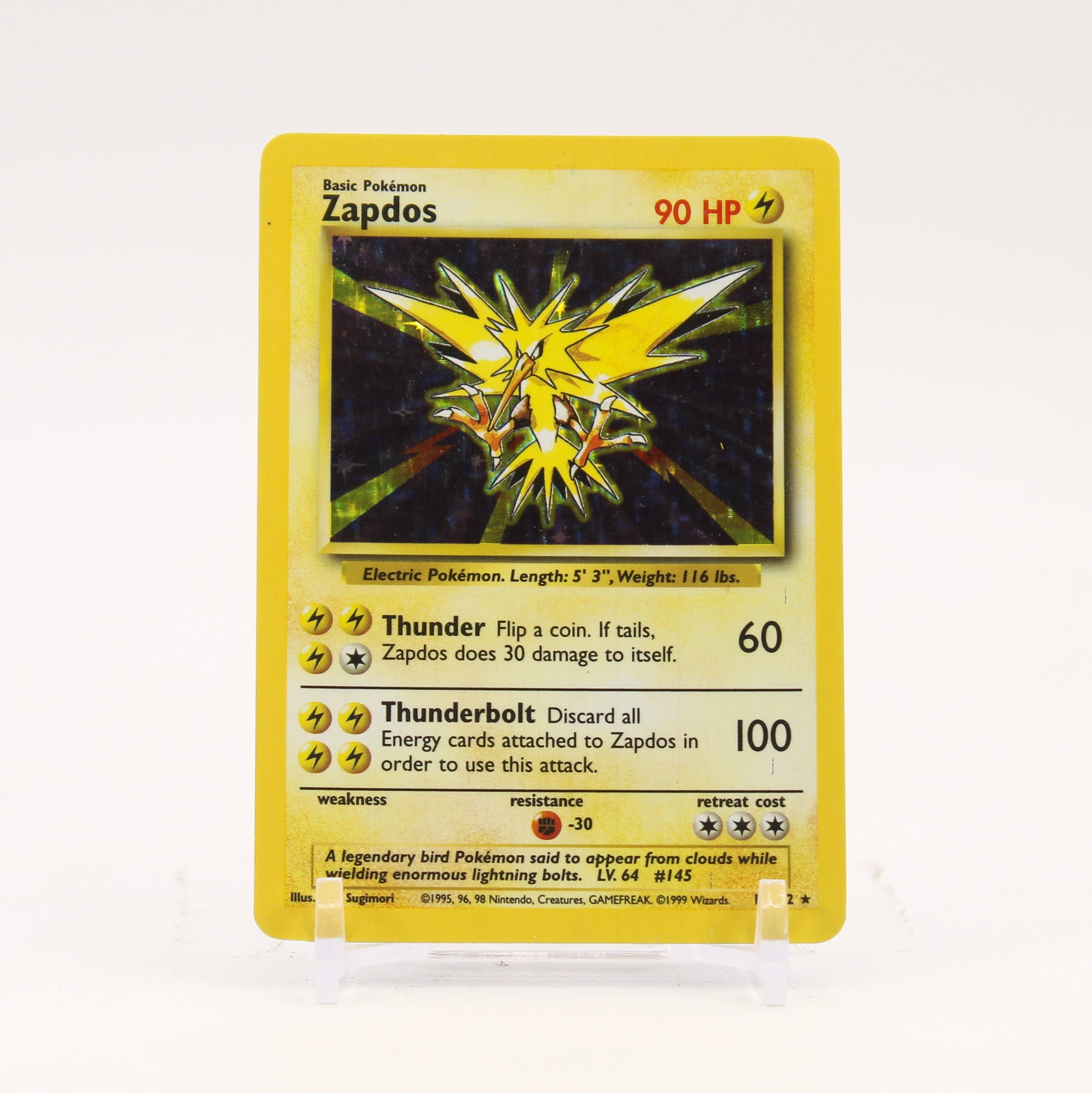 Zapdos - 16/102 Base Set Unlimited Holo Rare Pokemon - MP