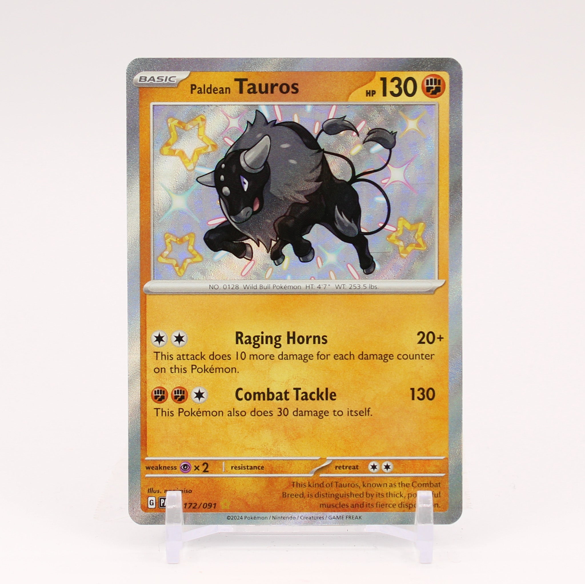 Paldean Tauros - 172/091 Paldean Fates Baby Shiny Holo Rare Pokemon - NM/MINT