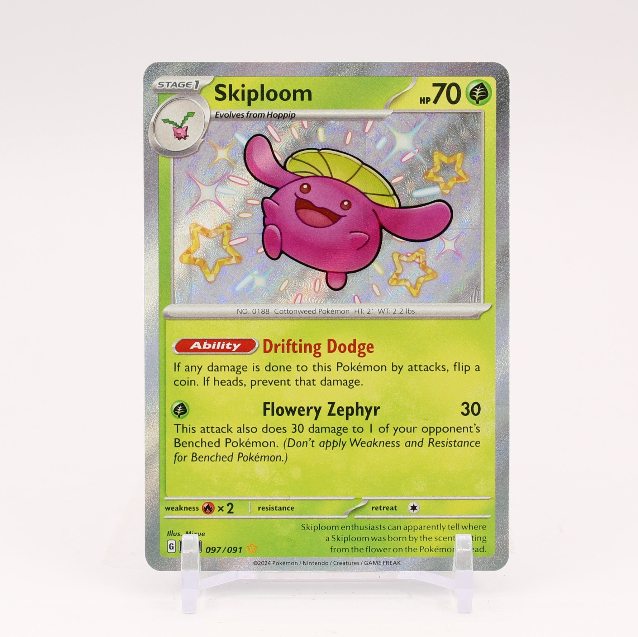 Skiploom - 097/091 Paldean Fates Baby Shiny Holo Rare Pokemon - NM/MINT