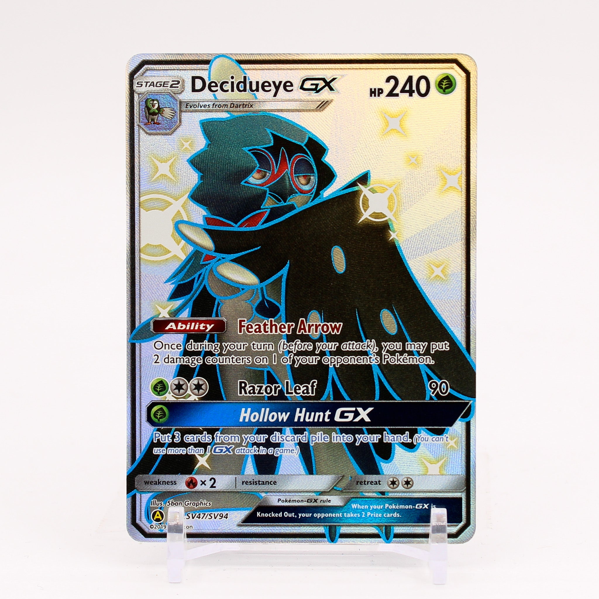 Decidueye GX - SV47/SV94 Hidden Fates Full Art Shiny Pokemon - NM/MINT