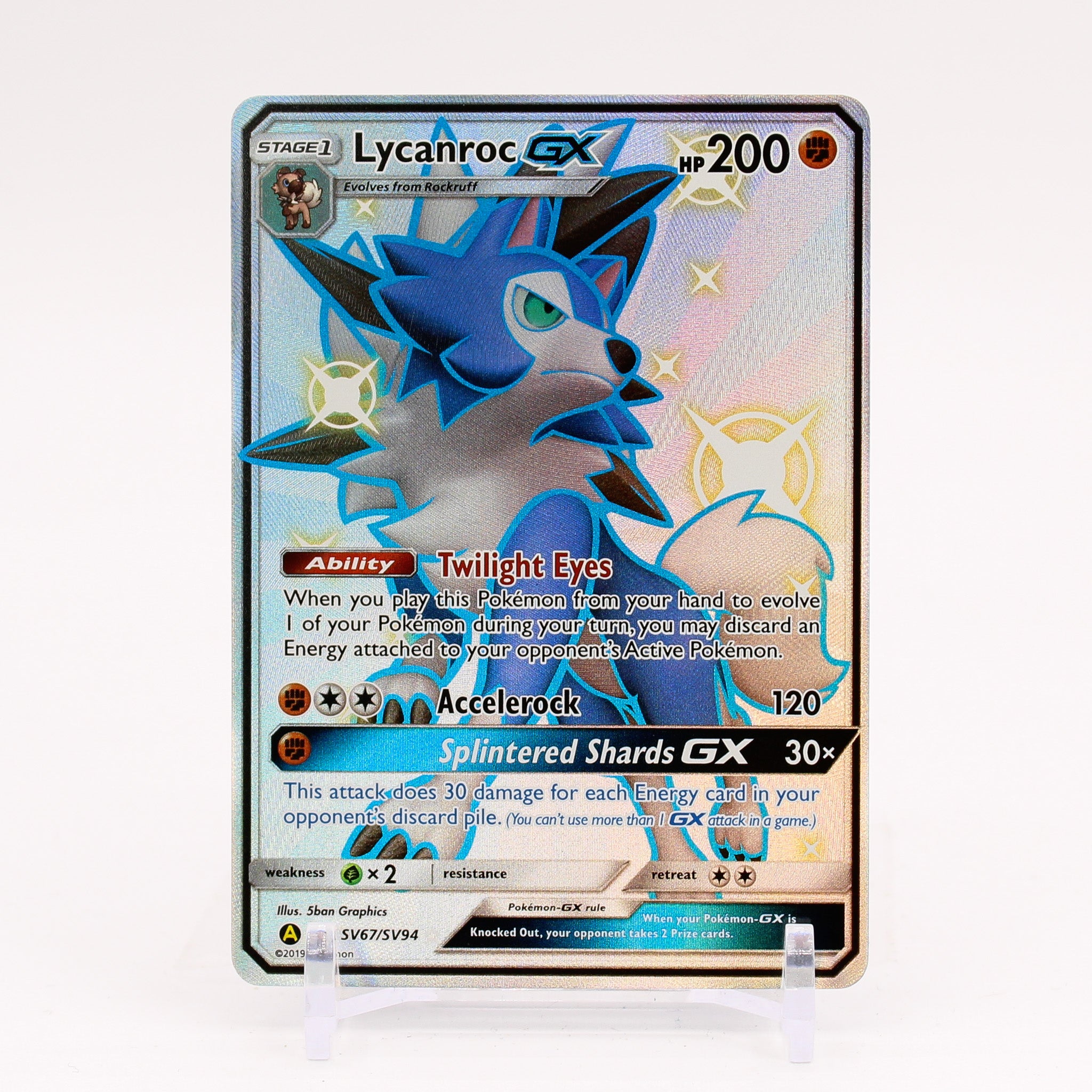 Lycanroc GX - SV67/SV94 Hidden Fates Full Art Shiny Pokemon - NM/MINT