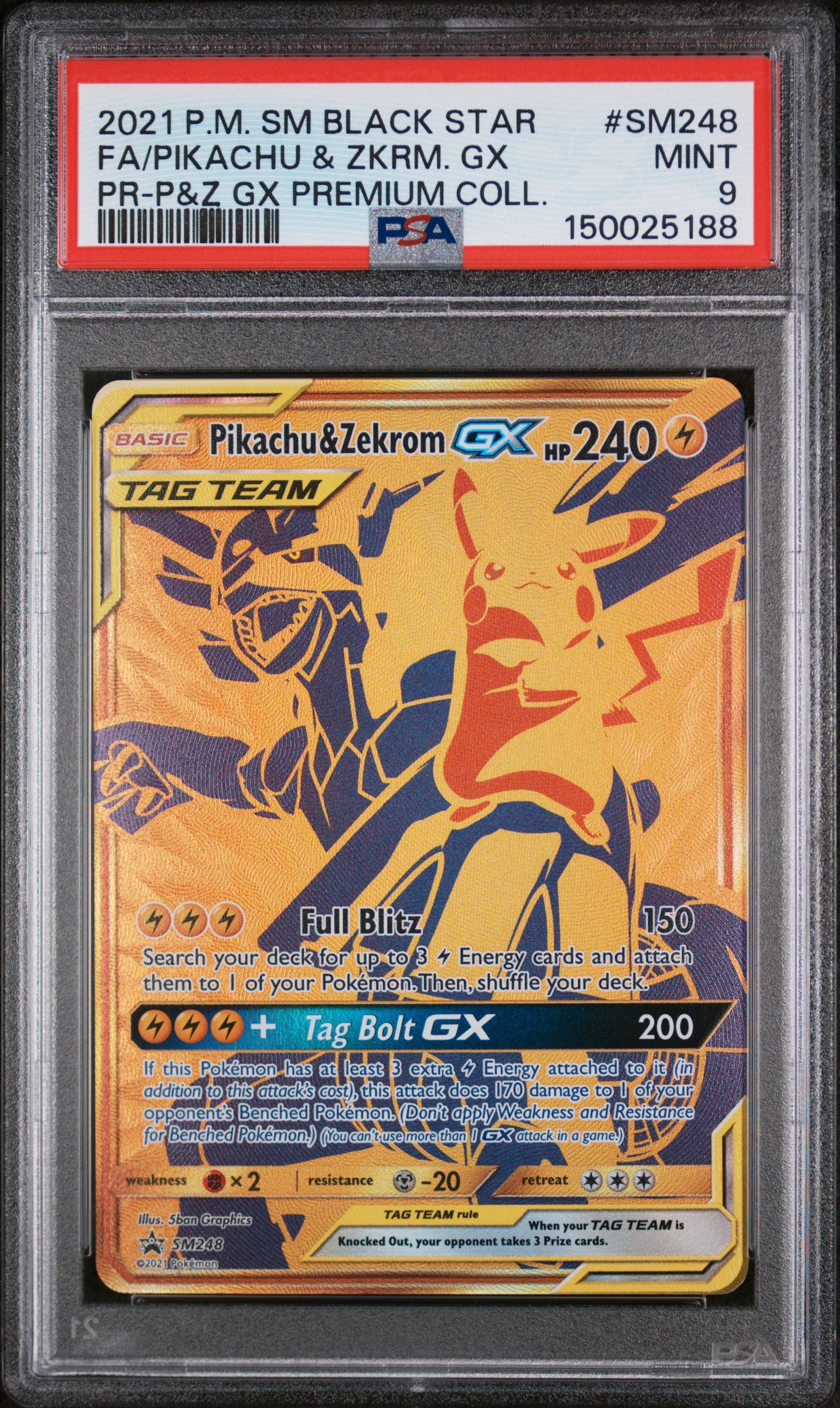 Pikachu & Zekrom GX - SM248 PSA 9 Black Star Promo Gold Pokemon - MINT