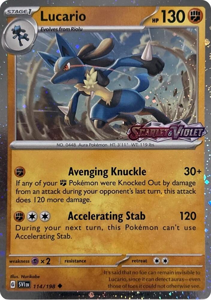 Lucario - 114/198 Scarlet & Violet Stamped PROMO Cosmos Holo Pokemon - NM/MINT