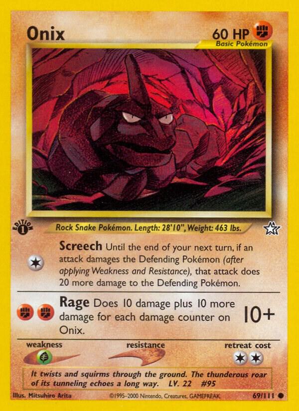 Onix - 69/111 Neo Genesis First Edition Common Pokemon - NM