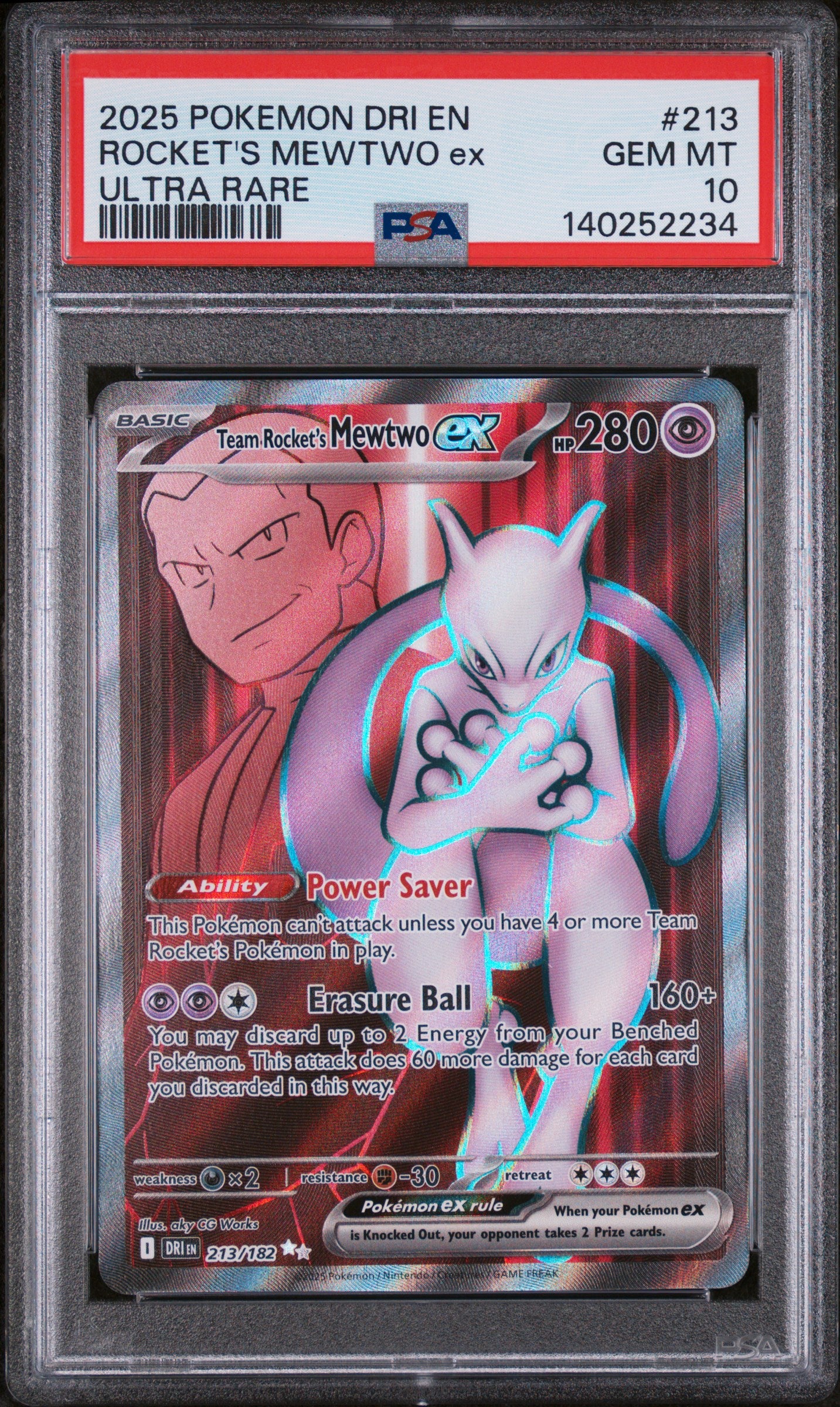 Team Rocket's Mewtwo ex - 213/182 PSA 10 Destined Rivals Full Art Pokemon - GEM MINT