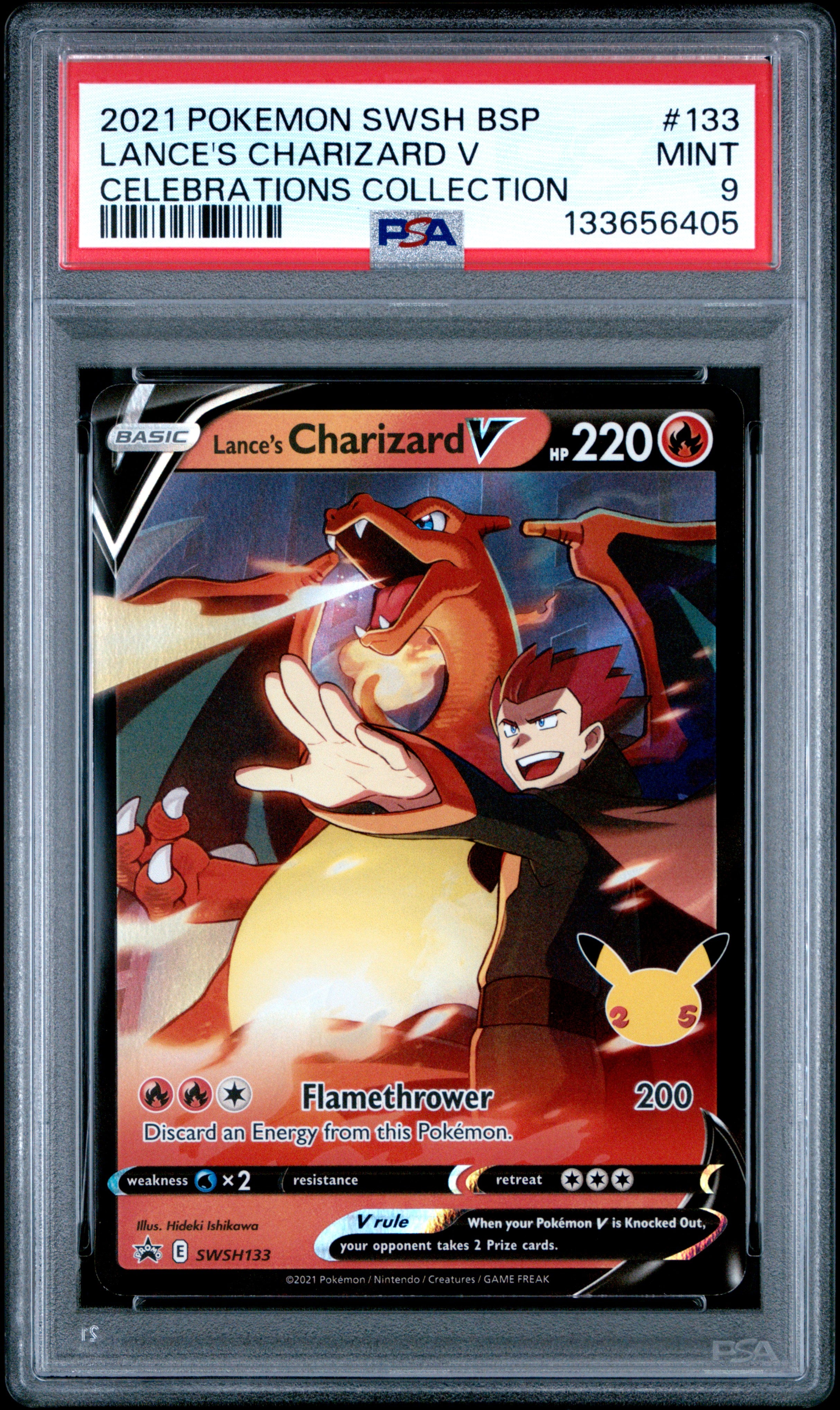 Lance's Charizard V - SWSH133 PSA 9 Black Star Celebrations Promo Pokemon - MINT