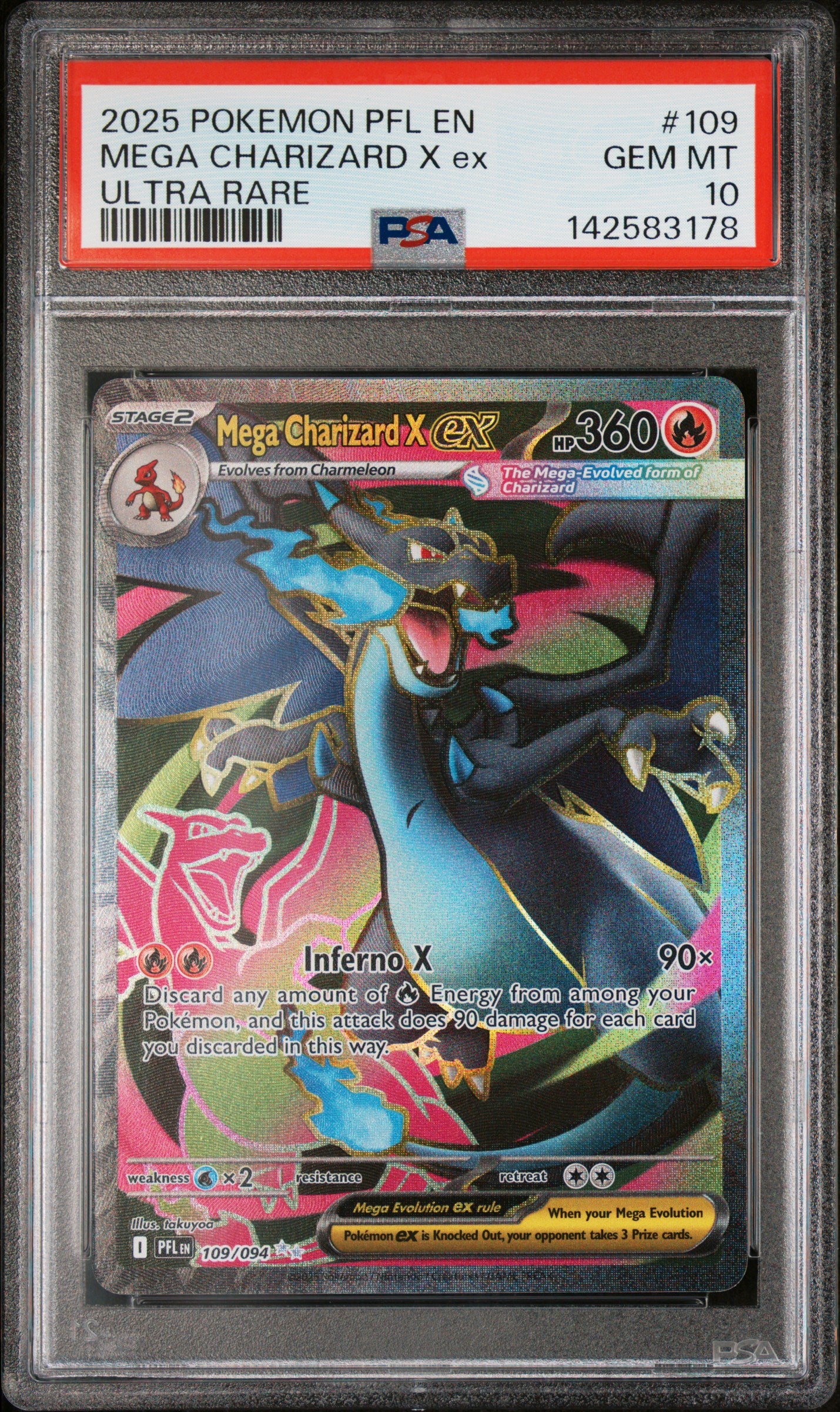 Mega Charizard X EX - 109/094 PSA 10 Phantasmal Flames Full Art Pokemon - GEM MINT