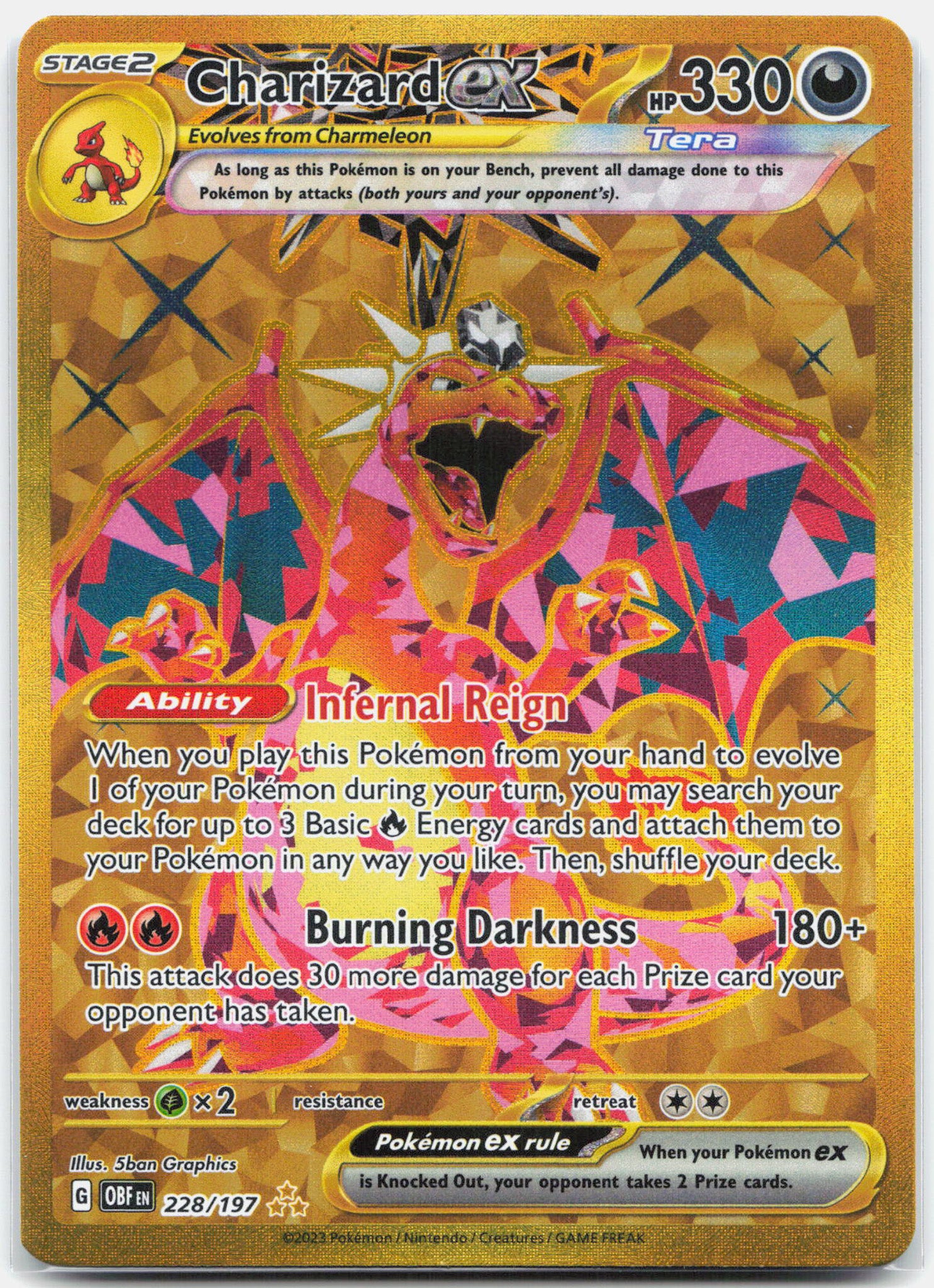 Charizard ex - 228/197 Obsidian Flames Gold Pokemon - LP